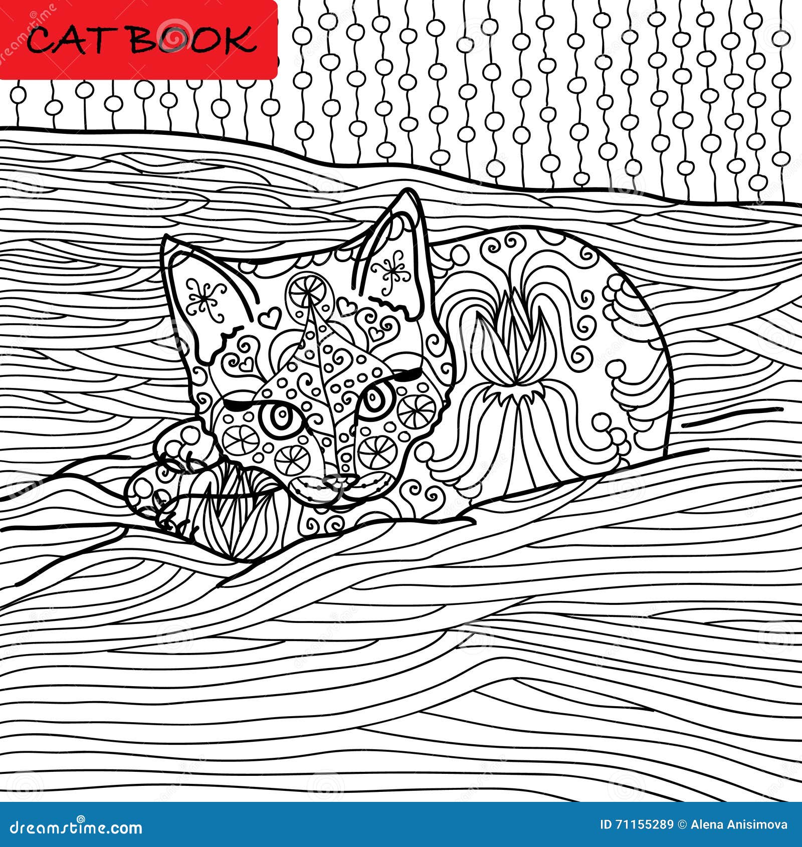 Download Coloring Cat Page For Adults. Adorable Baby Kitten Lying ...