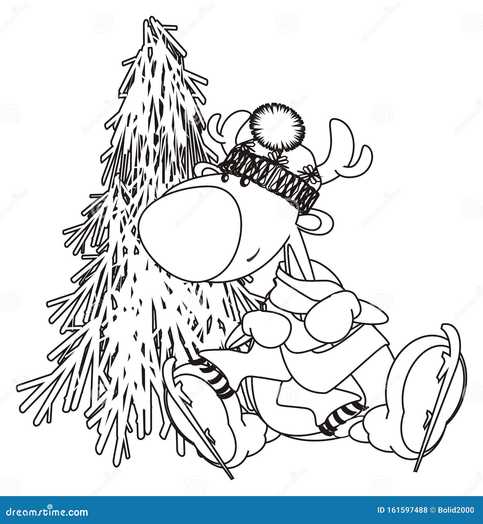 Coloring deer and tree stock illustration. Illustration of north