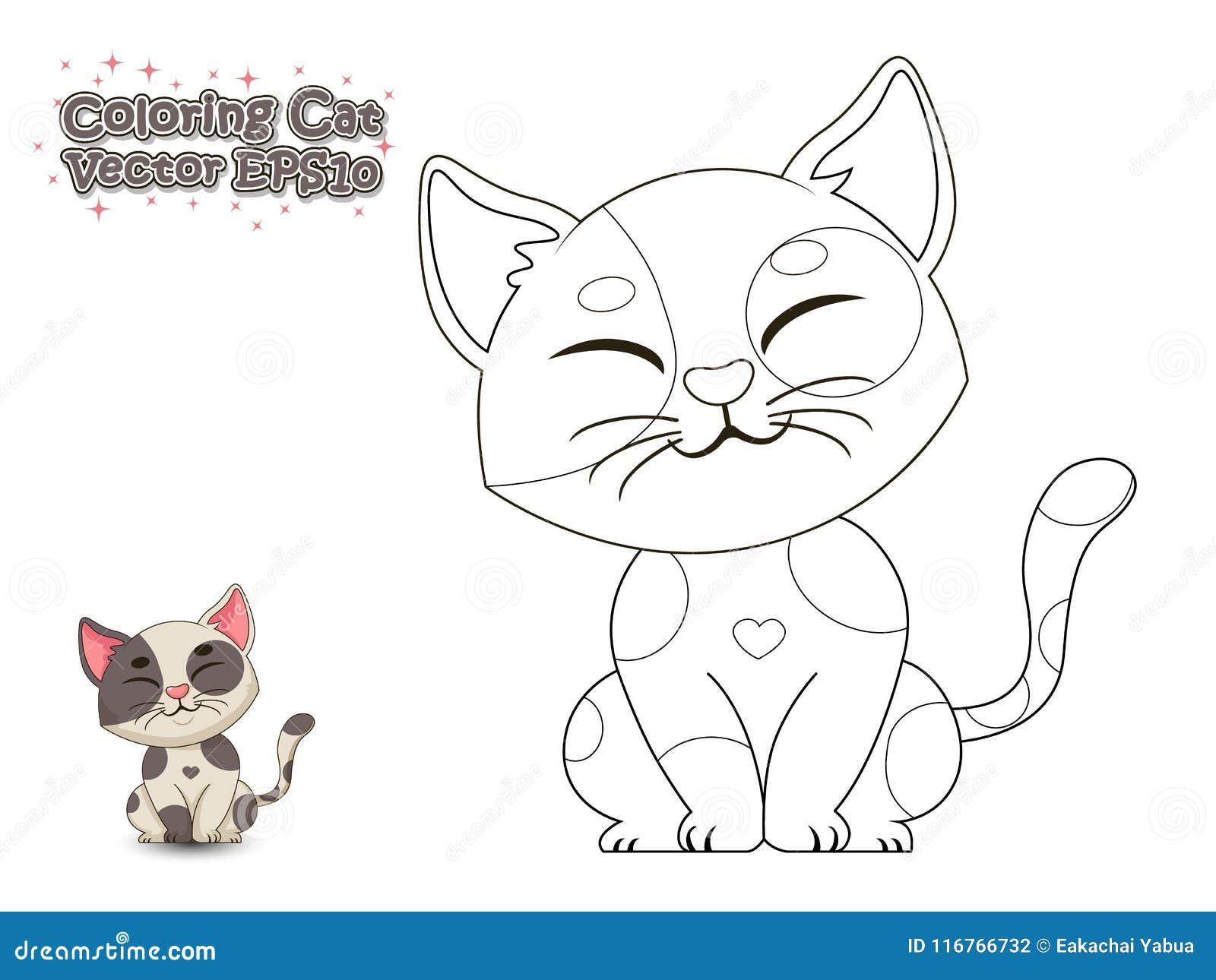 Drawing and Paint Cute Cartoon Cat. Educational Game for Kids