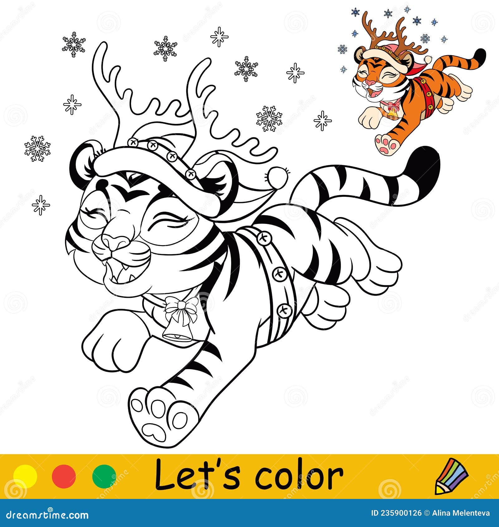 Coloring Cute Christmas Tiger with Hornes of Deer Stock Vector - Illustration of decoration, pastime: 235900126 Coloring Cute Christmas Tiger with Hornes of Deer Stock Vector - Illustration of decoration, pastime: 235900126
