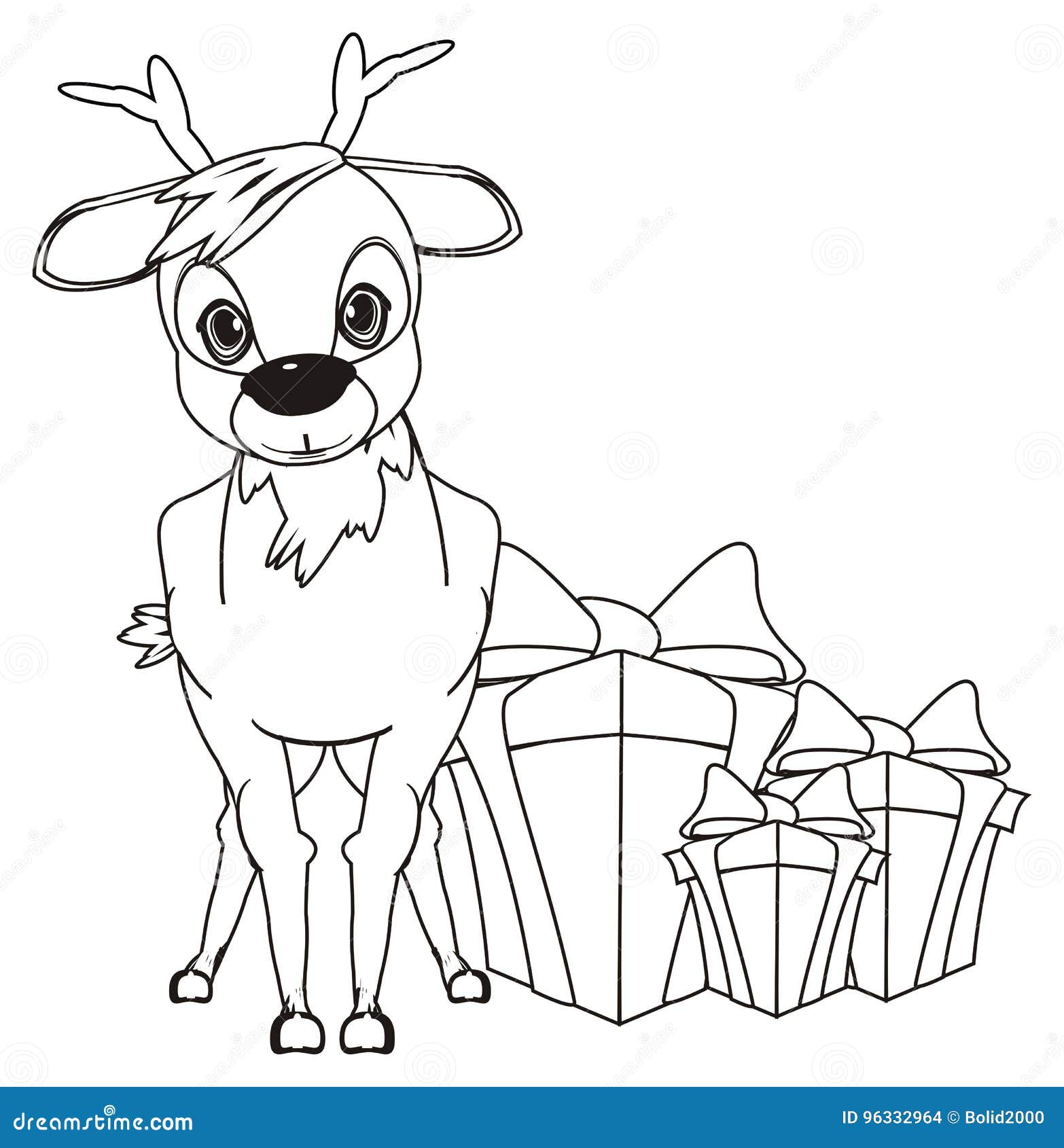 Coloring deer with gifts stock illustration. Illustration of friend