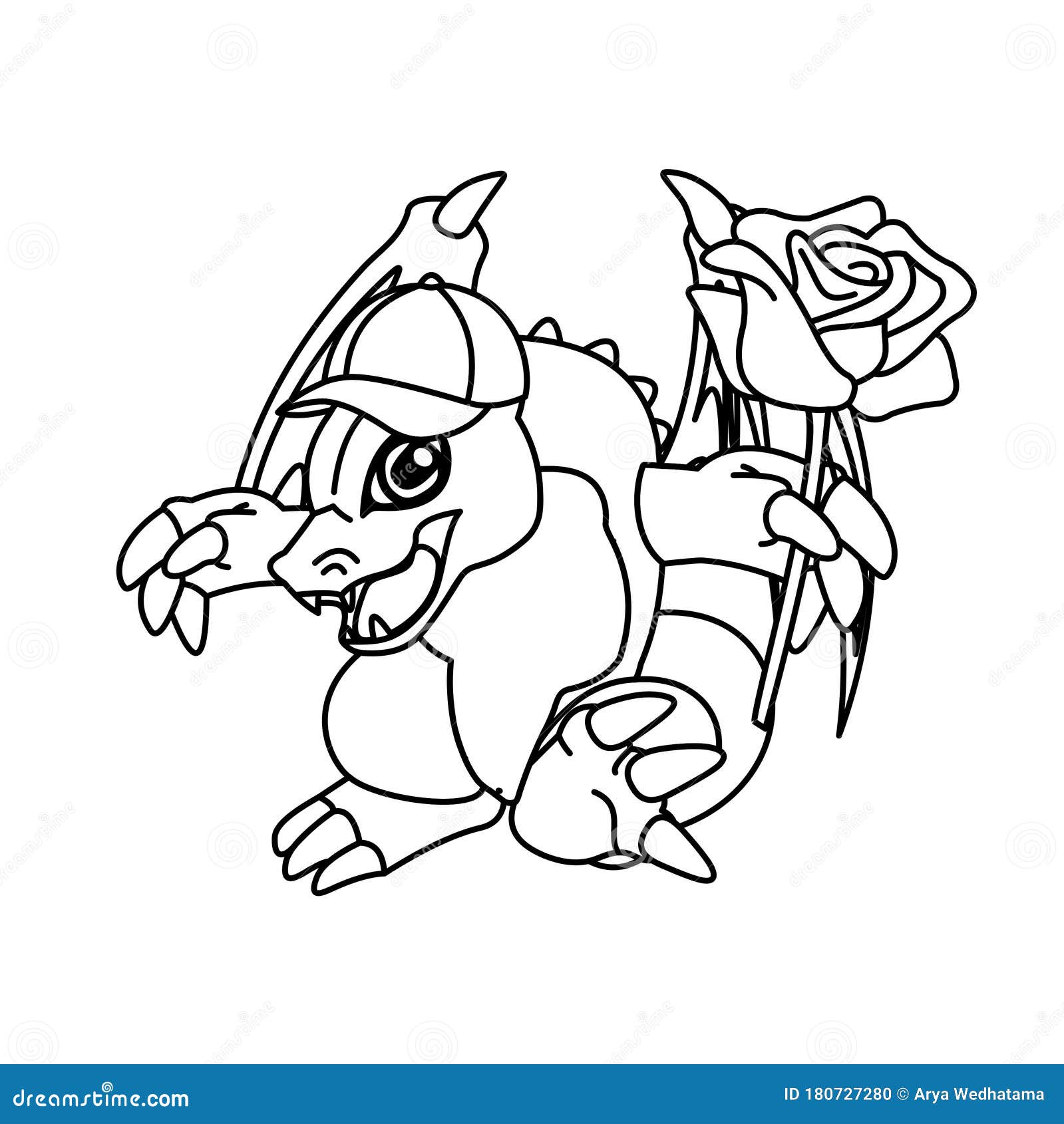 Download Coloring Dragon Wearing A Hat And Carrying Roses Cartoon, Cute Funny Character, Flat Design ...
