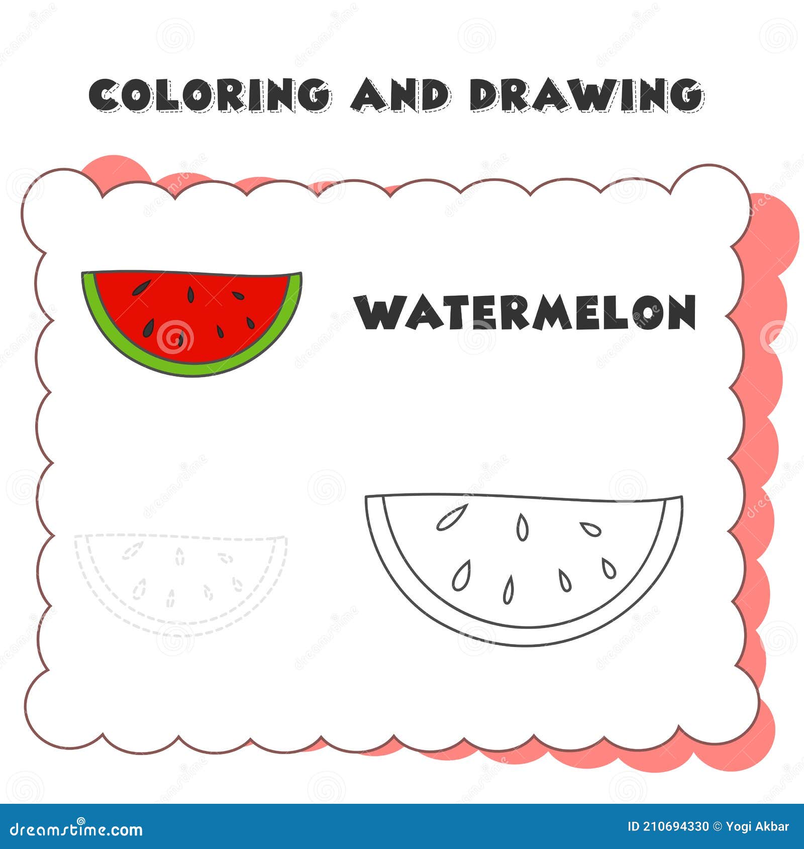 Coloring and Drawing Book Element Watermelon. Coloring Page with