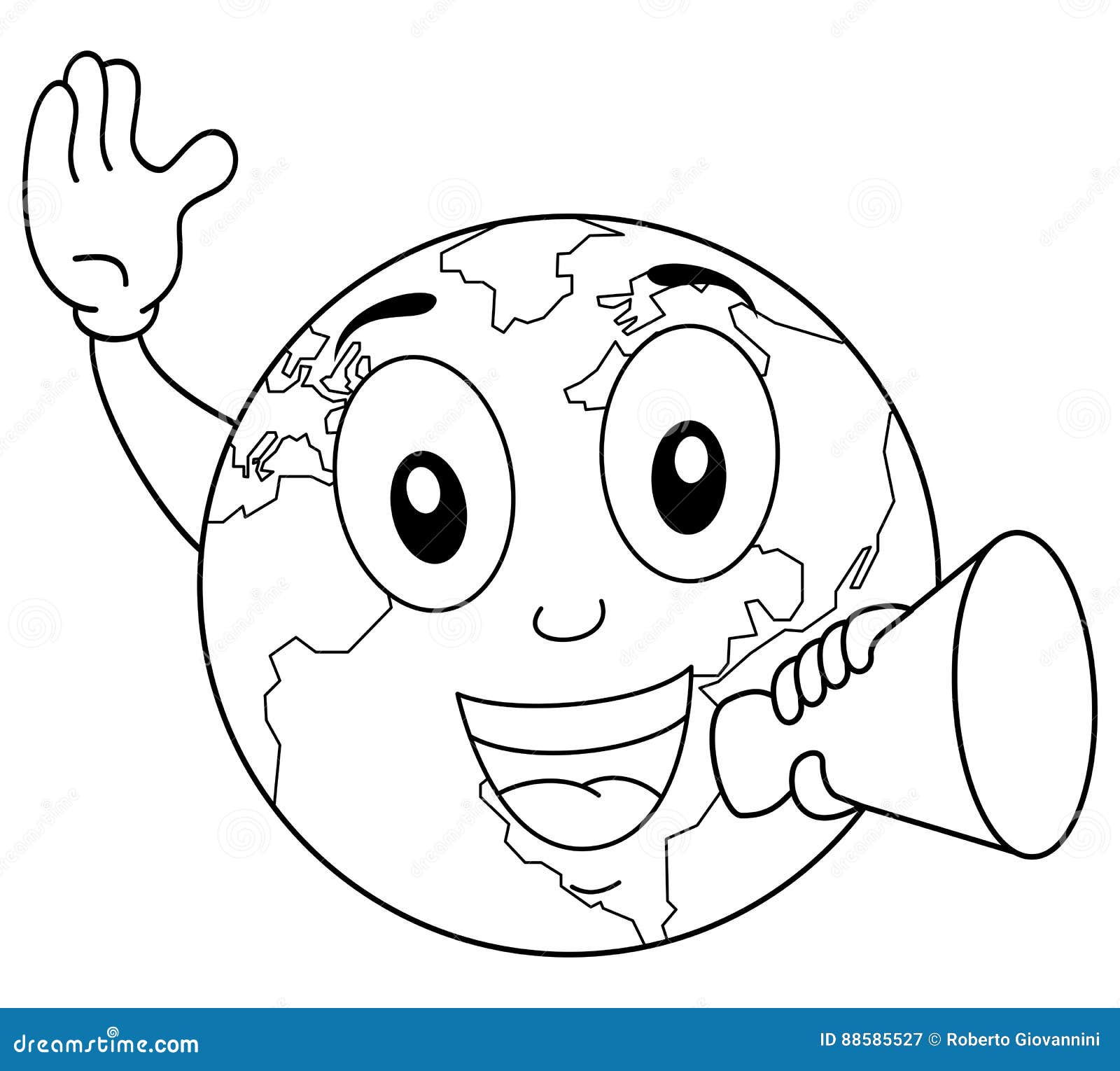 Coloring Earth Character With Megaphone Stock Vector
