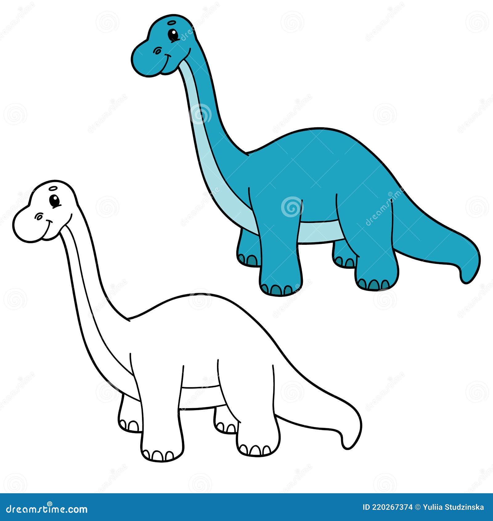 Coloring with Example Diplodocus Stock Vector Illustration of