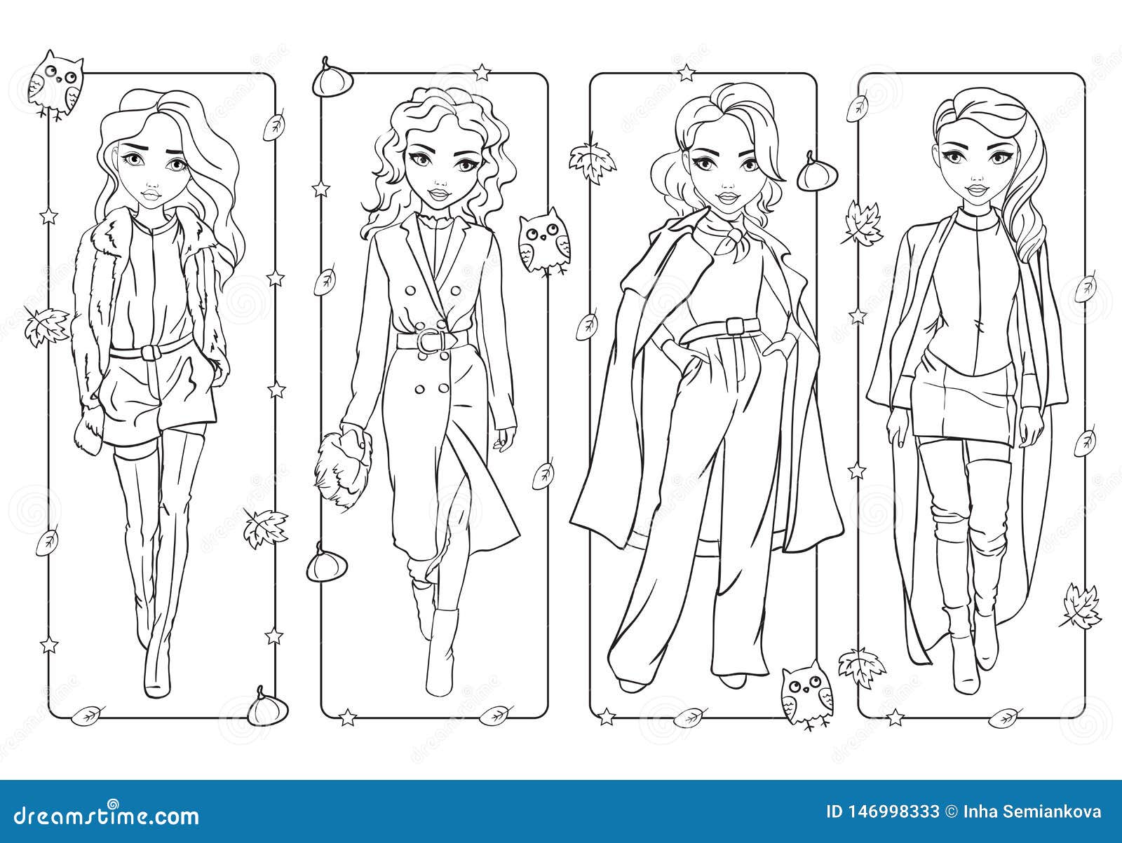 Coloring Girls in Trench Coats and High Boots Stock Vector ...