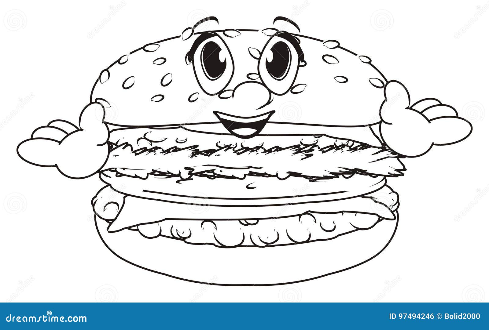 Coloring happy burger stock illustration. Illustration of lettuce