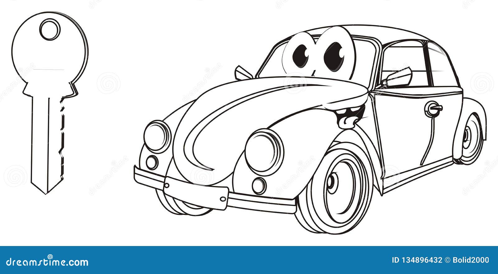 Coloring Happy Car with Large Key Stock Illustration - Illustration of