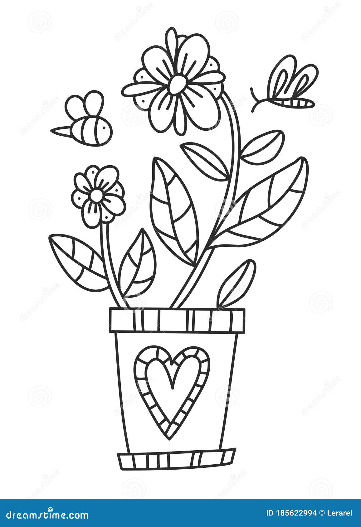 Coloring with Indoor Flowers in a Pot with Insects for Adults and ...