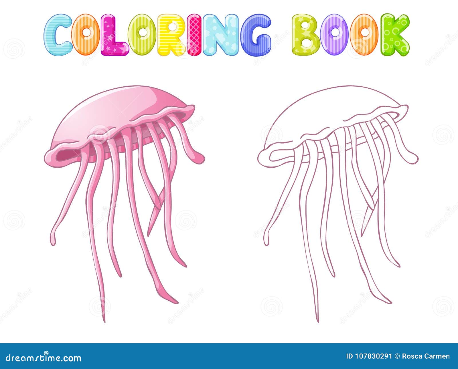 Coloring jellyfish stock illustration. Illustration of marine - 107830291