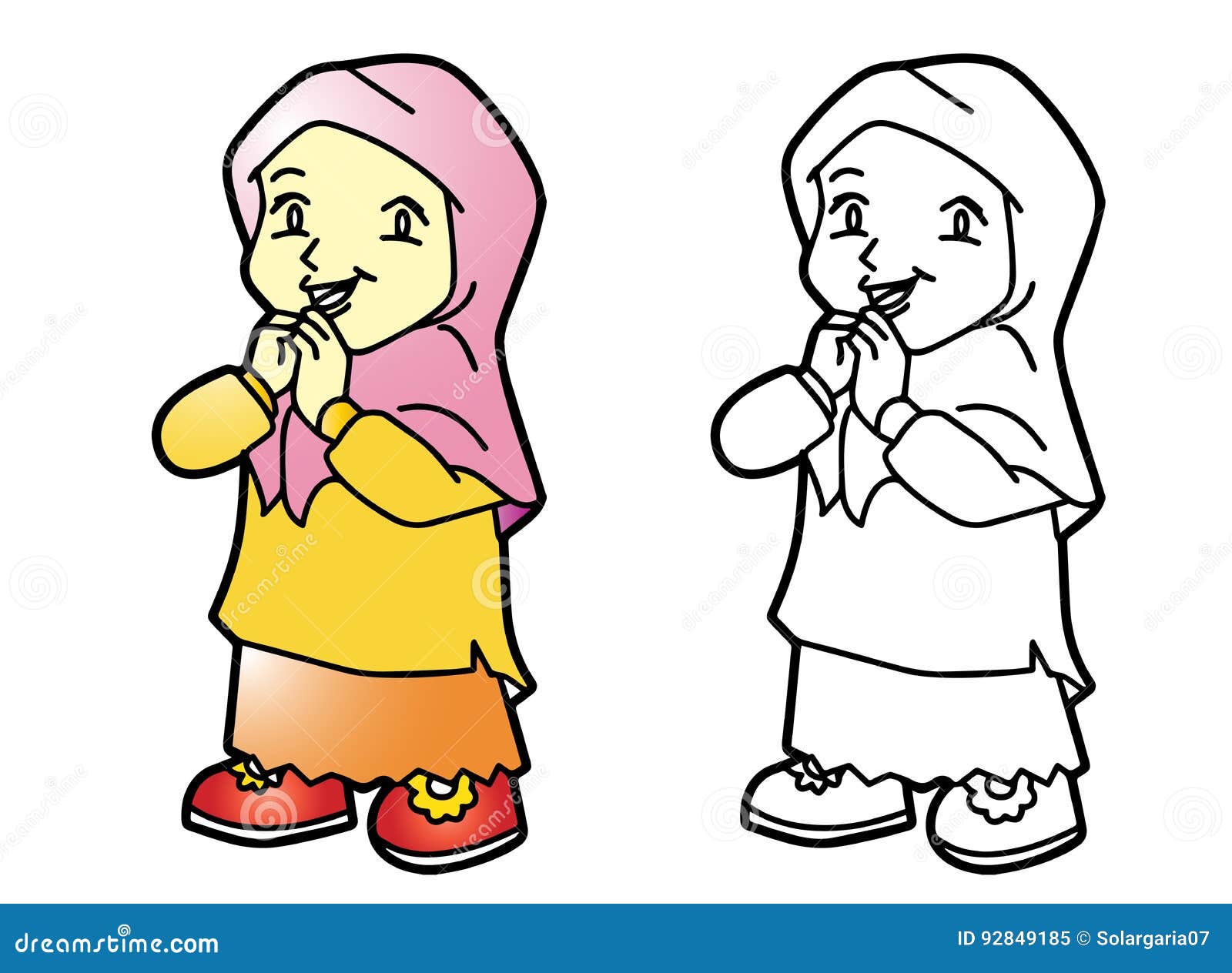 Coloring Melayu  Muslim Girl Vector  Illustration Stock 