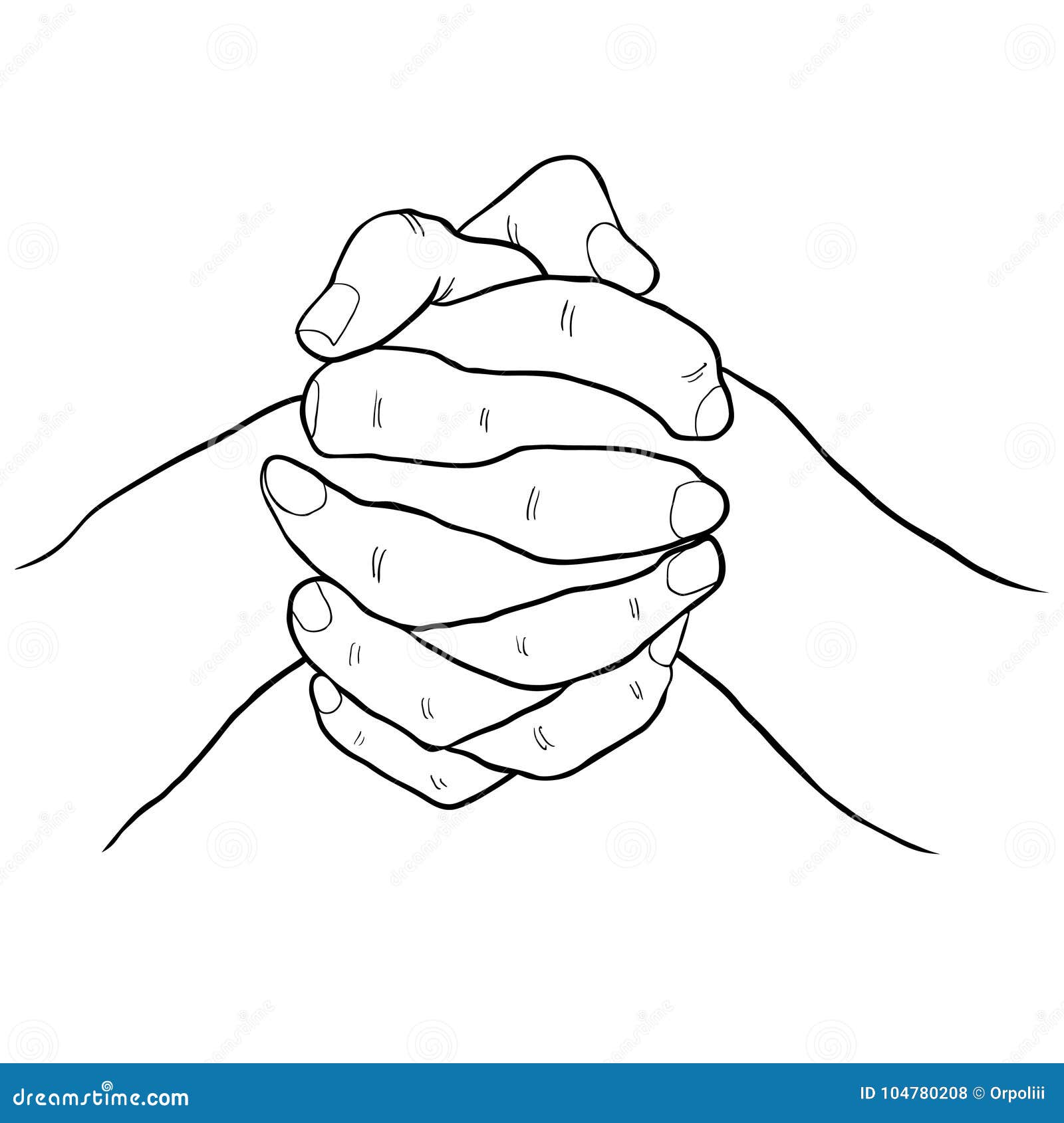 Coloring Men`s Two Hands Crossed Fingers. Vector Illustration Stock