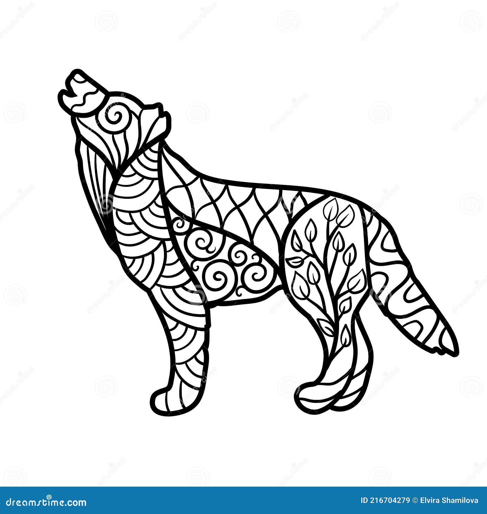 Coloring Page with Abstract Wolf, Zenart Stock Vector - Illustration of ...