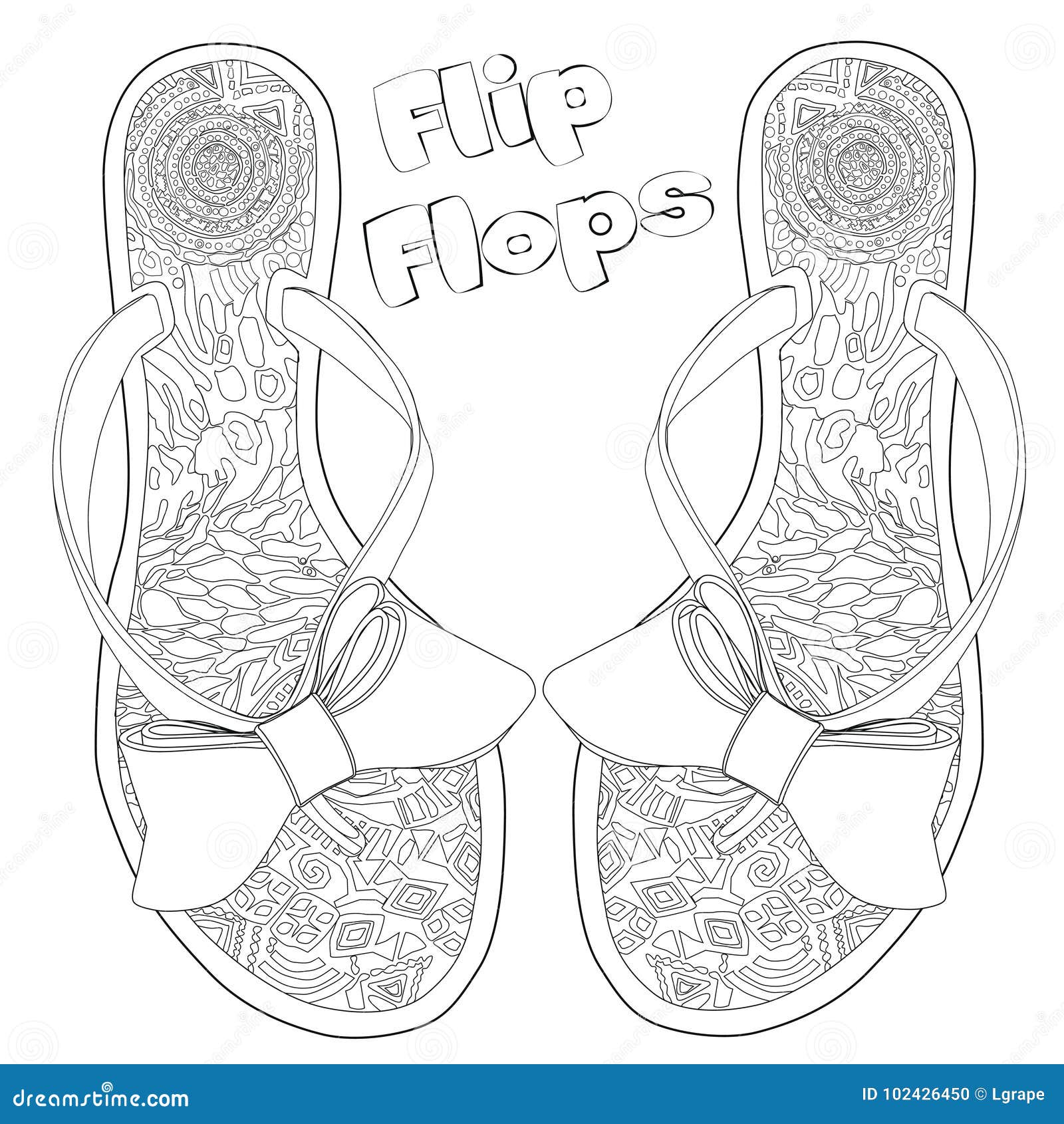 Coloring Page for Adults. Flip Flops with Bows Stock Vector ...