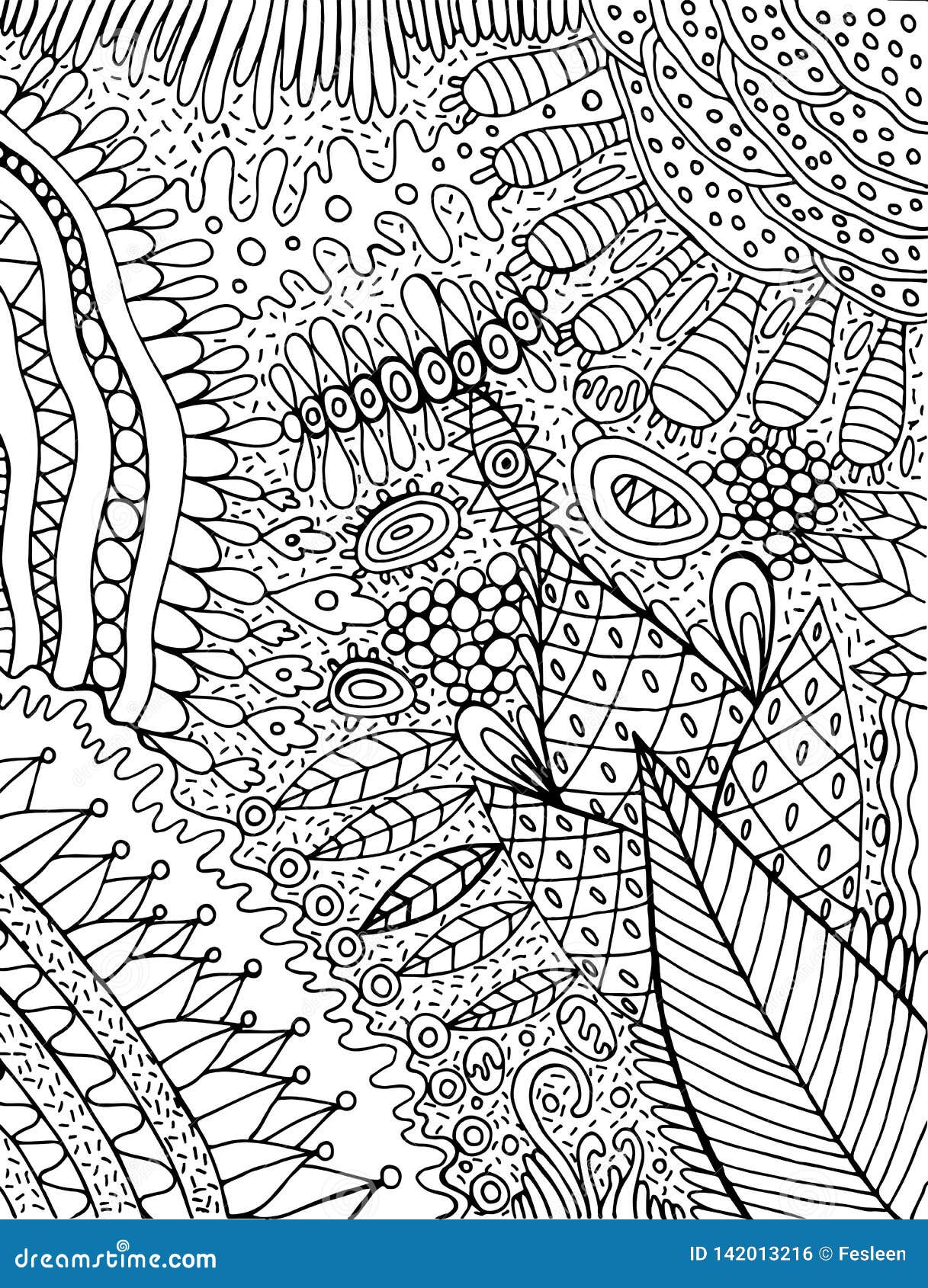 Coloring Page for Adults with Floral Cartoon Background. Doodle Ink Graphic Art  for Adults Stock Vector - Illustration of outline, page: 142013216