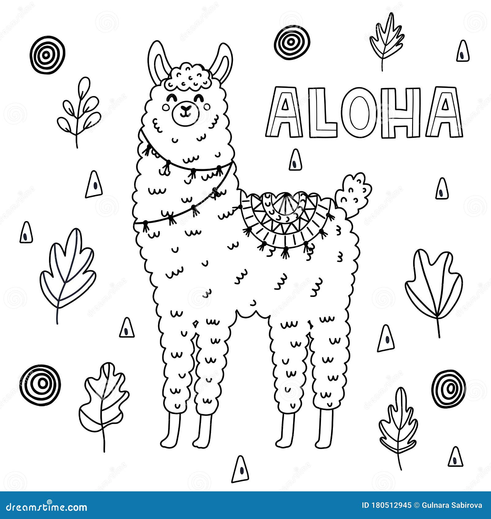 Coloring Page for Adults and Kids with Funny Llama Stock Vector ...