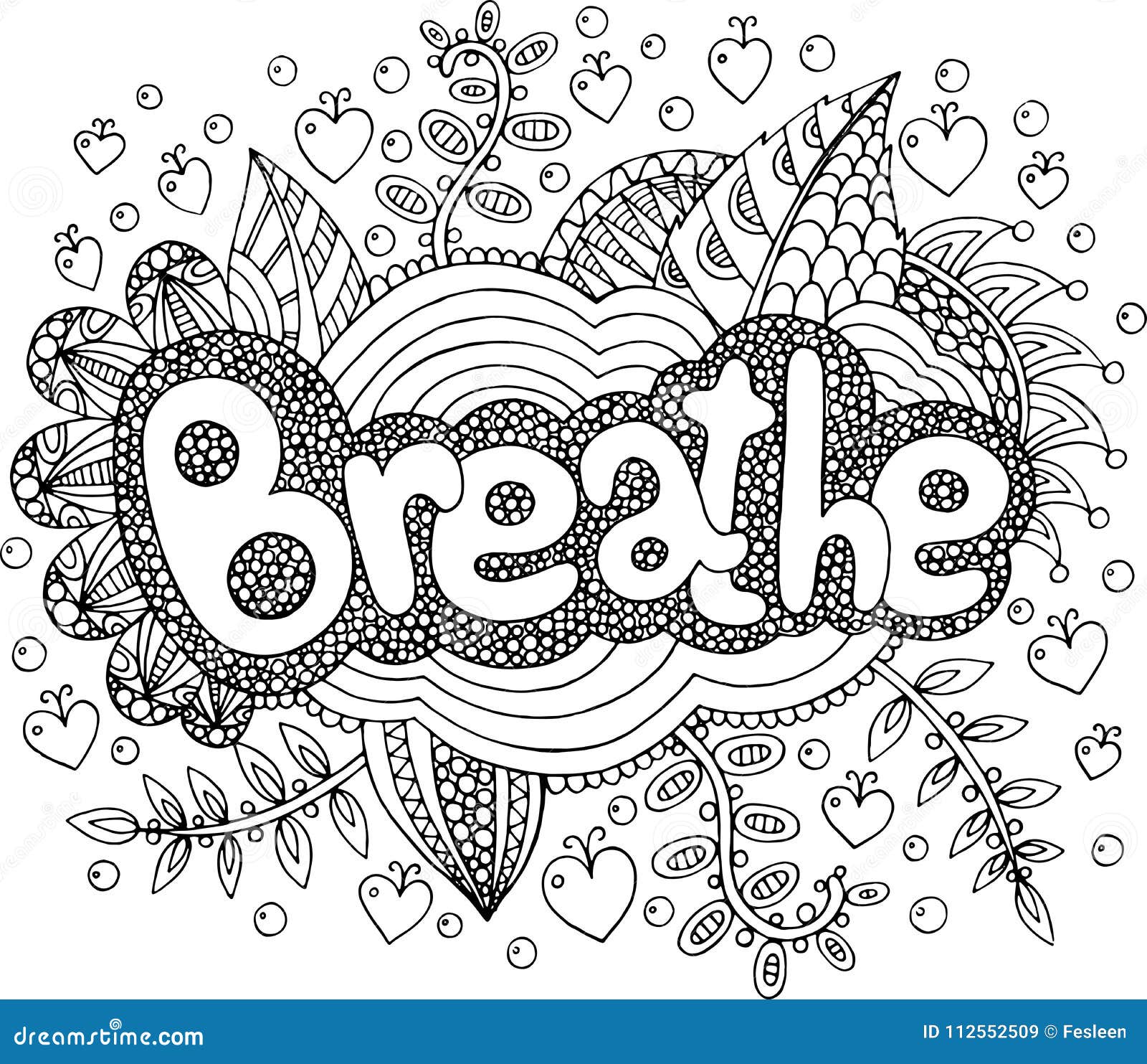 Coloring Page For Adults With Mandala And Breathe Word 