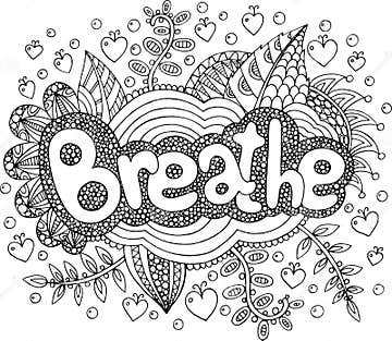 Coloring Page for Adults with Mandala and Breathe Word. Doodle L Stock ...