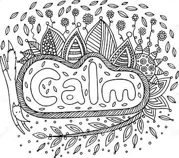 Coloring Page for Adults with Mandala and Calm Word. Doodle Lett Stock ...