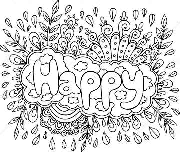 Coloring Page for Adults with Mandala and Happy Word. Doodle Let Stock ...