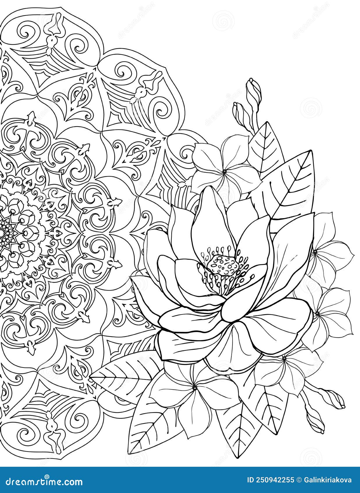 Coloring Page for Adults. Mandala and Lotus. Vector Illustration. Stock ...