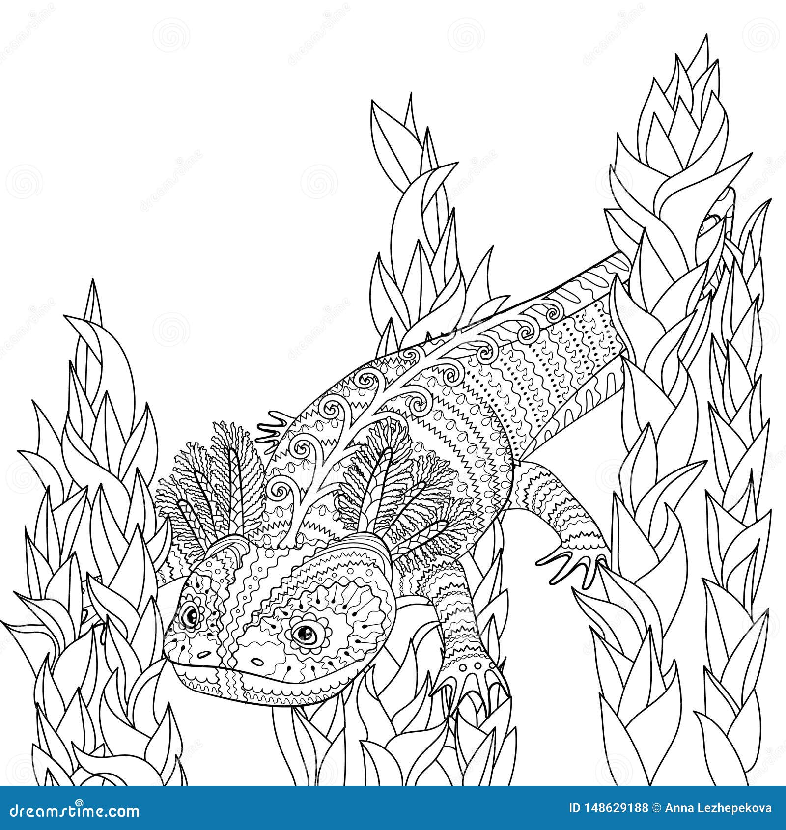 Coloring Page with Axolotl in Patterned Style. Stock Vector ...