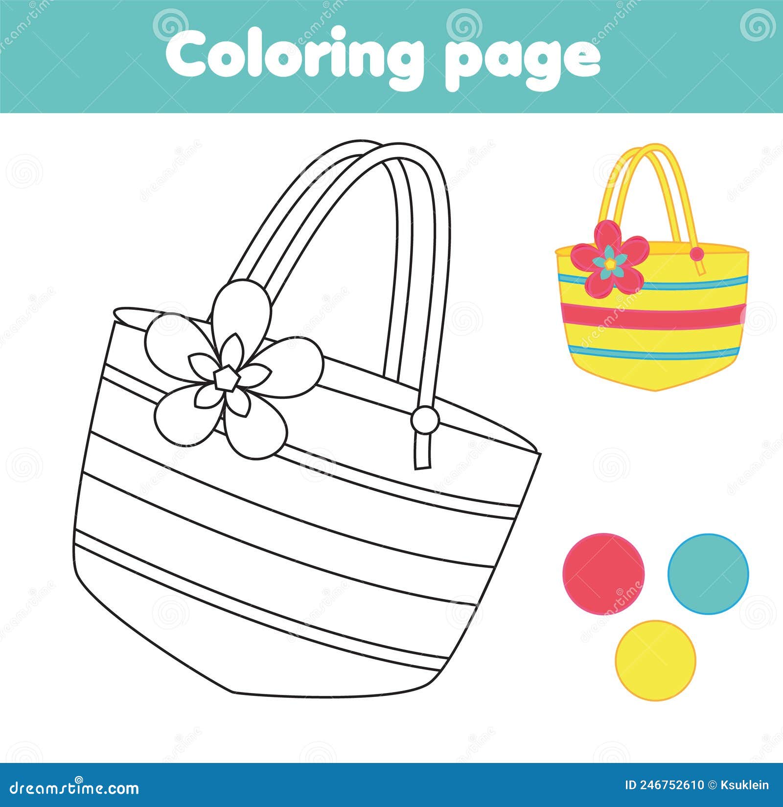 Coloring Page With Beach Tote Bag. Drawing Kids Activity. Printable Fun ...