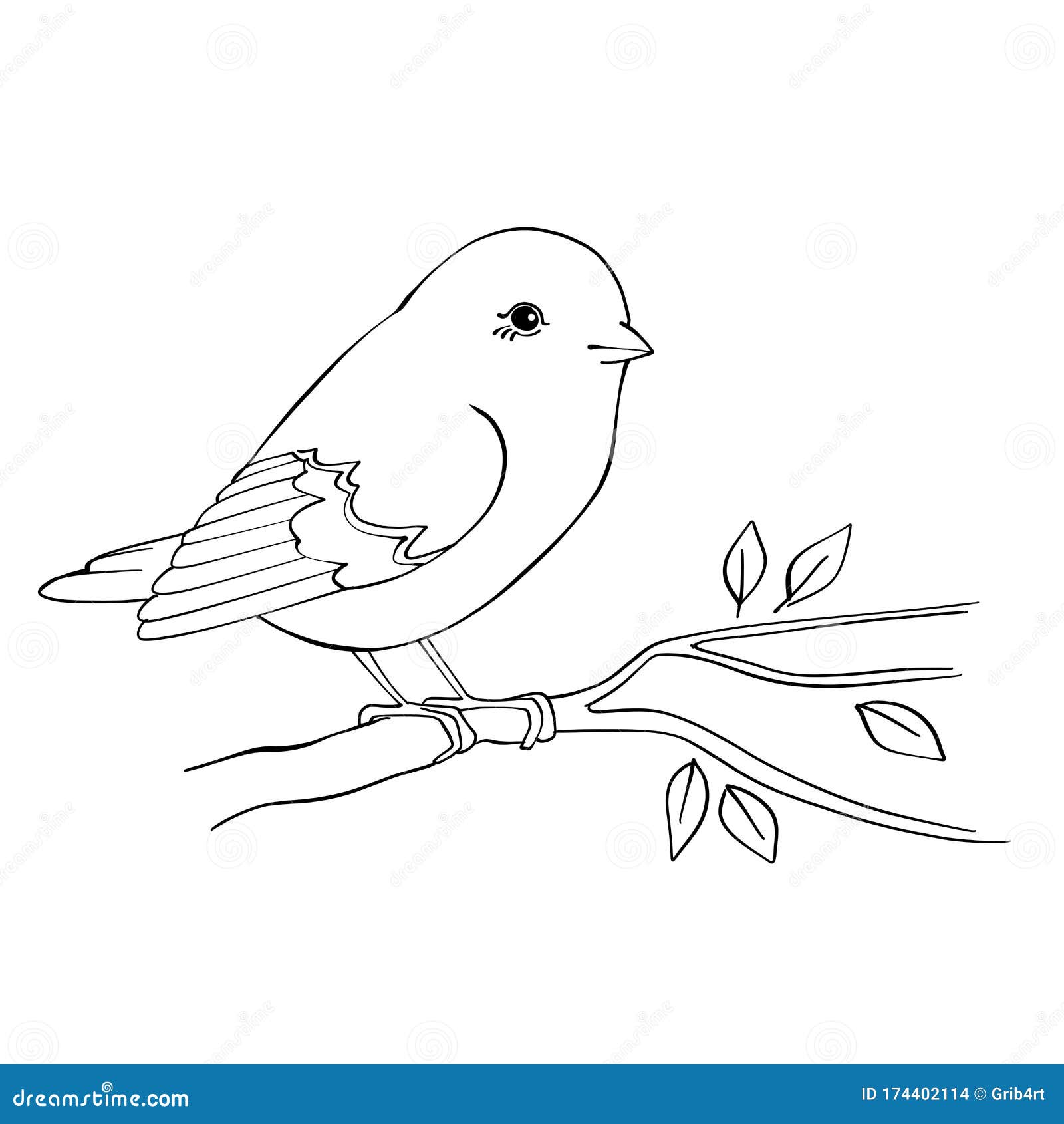 Coloring Page. Bird on Branch Stock Illustration - Illustration of ...