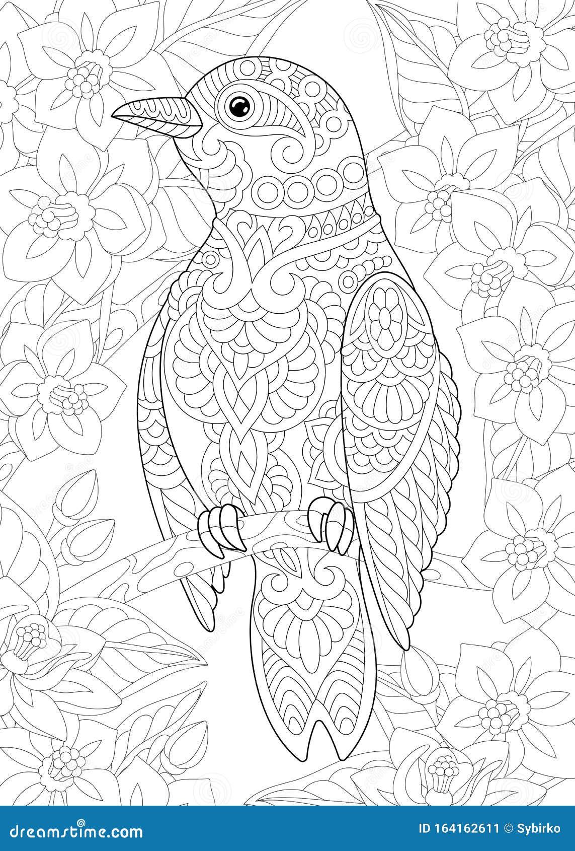 Coloring Page with Bird in the Garden Stock Vector   Illustration ...