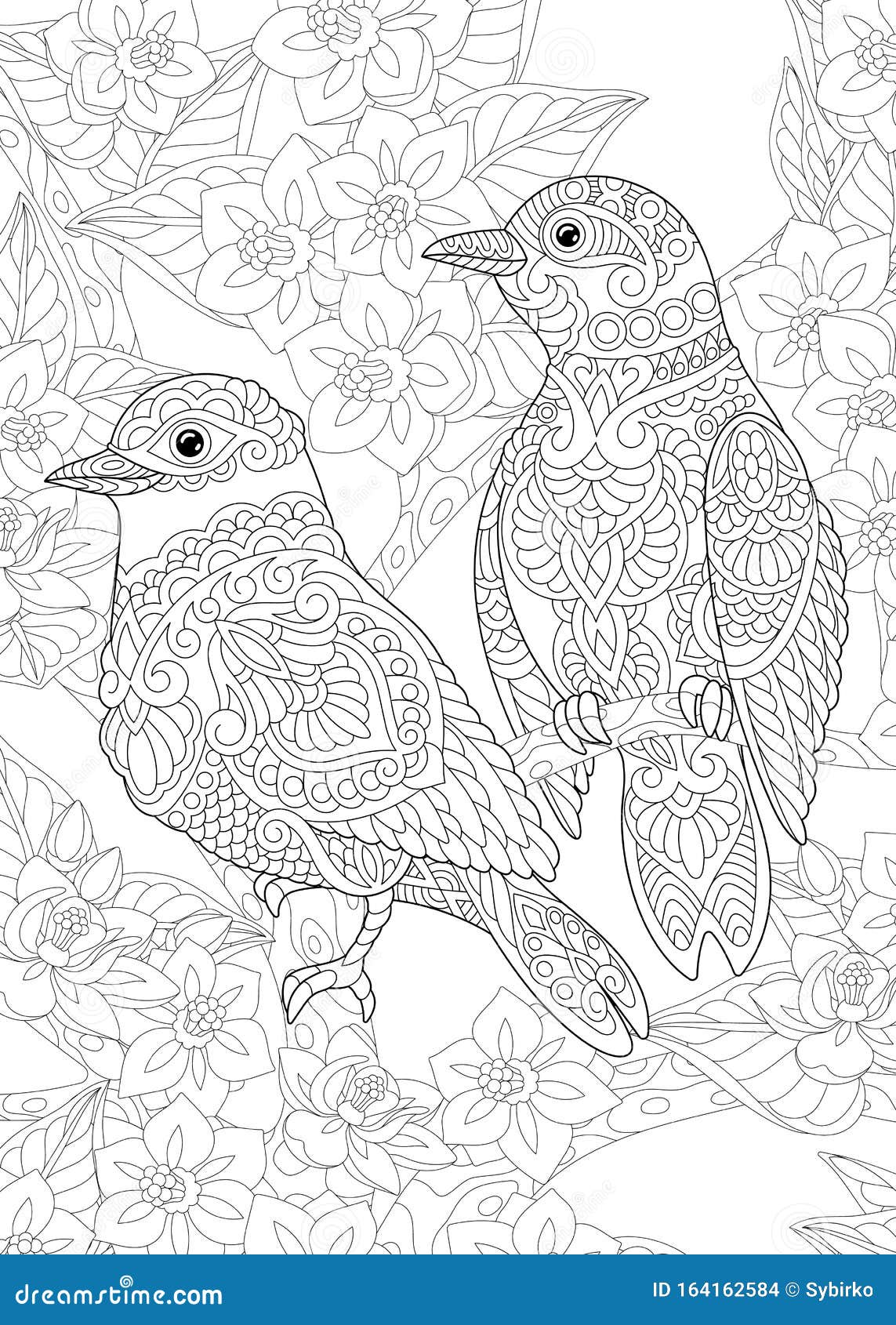 Coloring Page with Bird in the Garden Stock Vector   Illustration ...