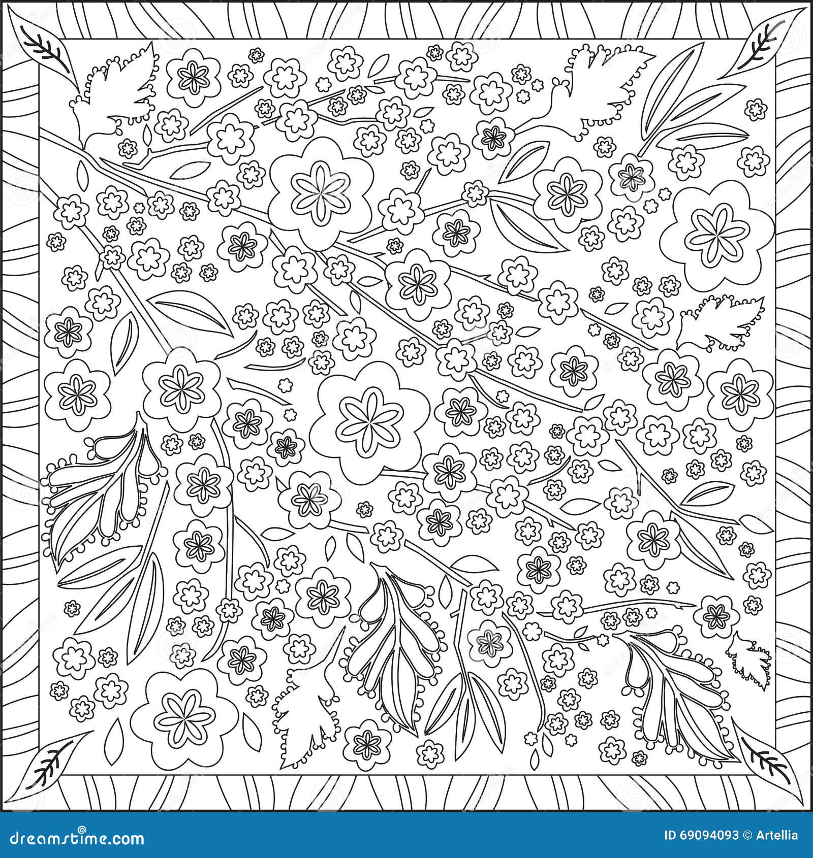 stock illustration coloring page book adults square format cherry blossom flower design vector illustration blank spaces image