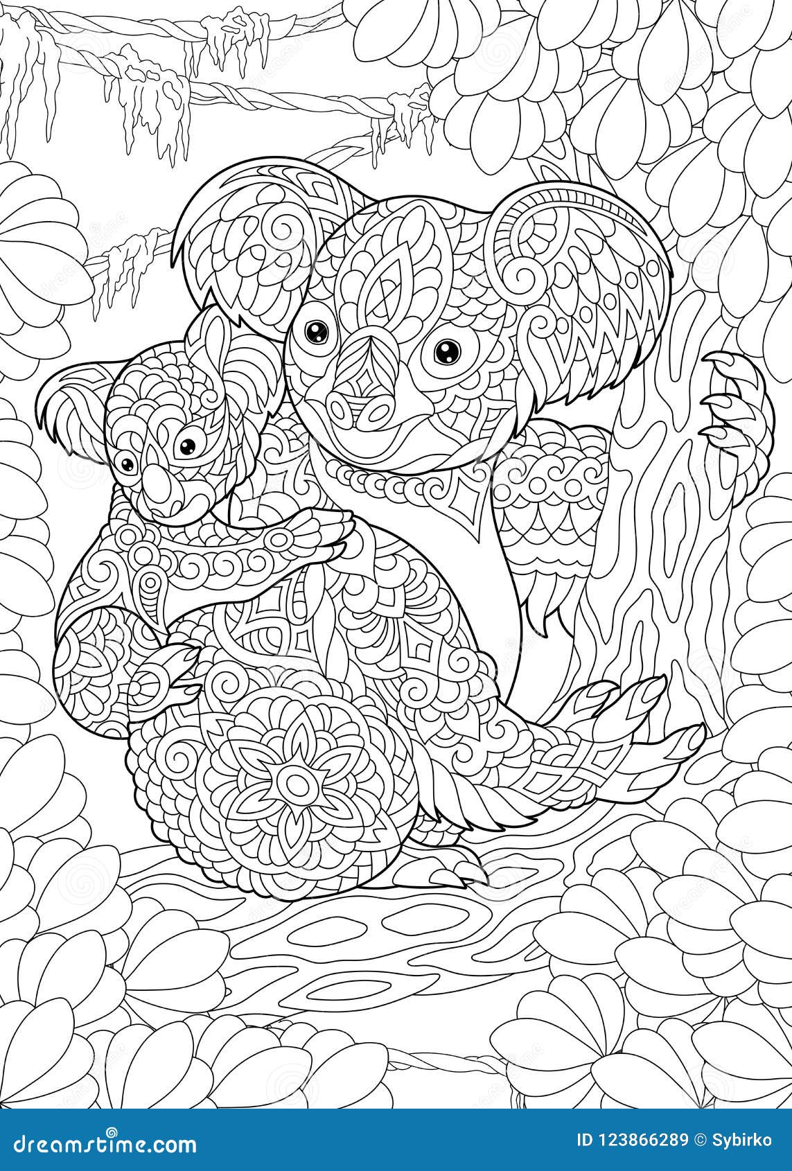 Zentangle koala bears stock vector. Illustration of background - 123866289