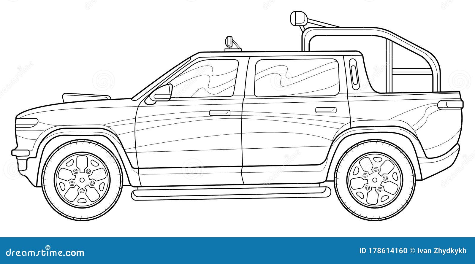 Coloring page vector line art illustration car for book and drawing. Black  contour sketch. Isolated on white background. High-speed drive vehicle.  Graphic element. Stroke without fill Stock Vector