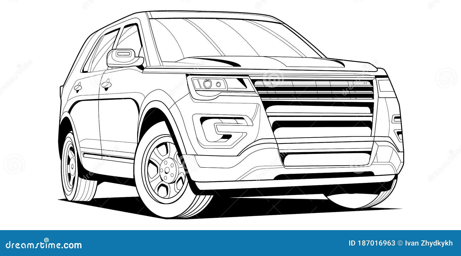 Offroad Car Coloring Page. 4WD Car Side View Vector Illustration