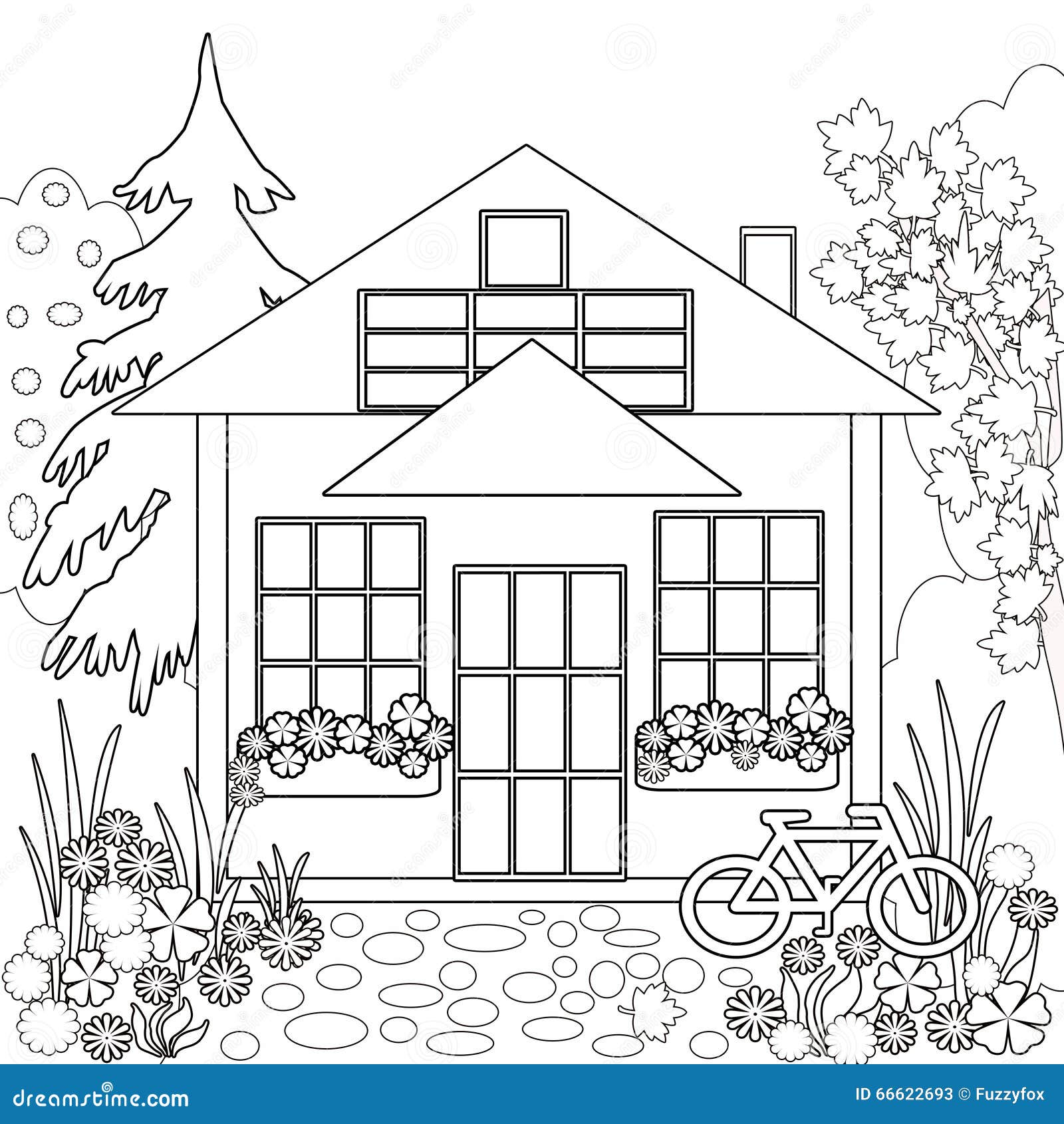 Coloring Page Book. Garden Floral Illustration Black And White Stock