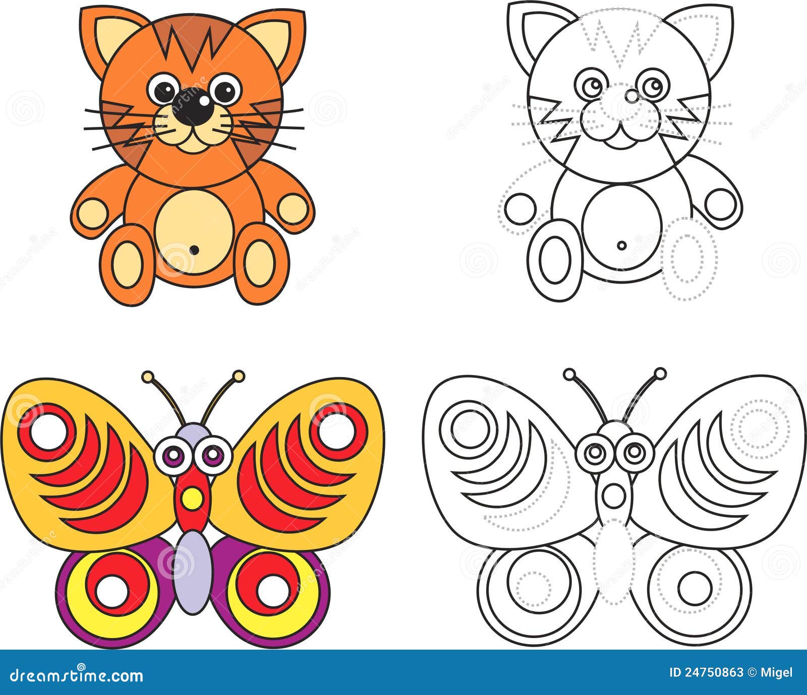 Coloring Page Book For Kids - Cat And Butterfly Stock Photos - Image
