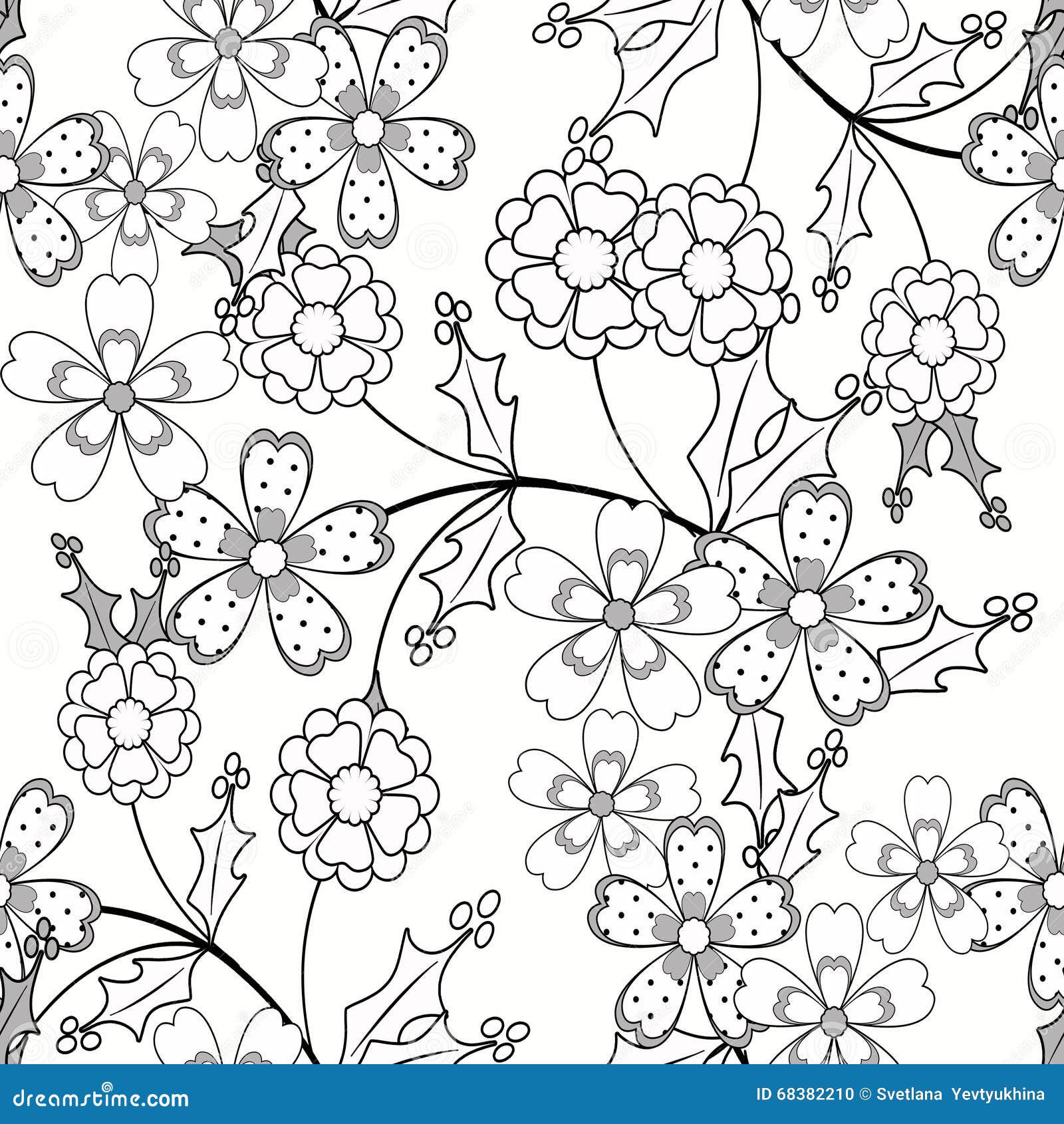 Coloring Page Book Seamless Ornamental Elements Black and White Pattern