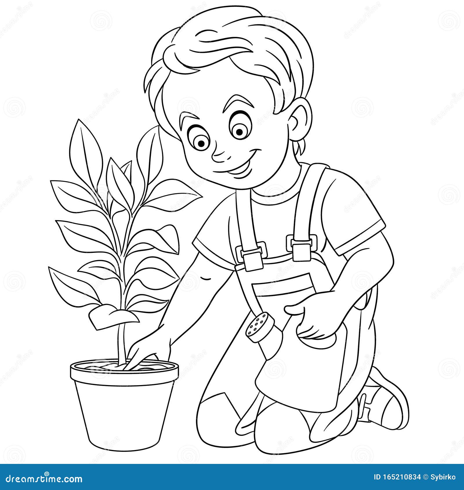 Coloring Page with Boy Planting Tree Stock Vector   Illustration ...