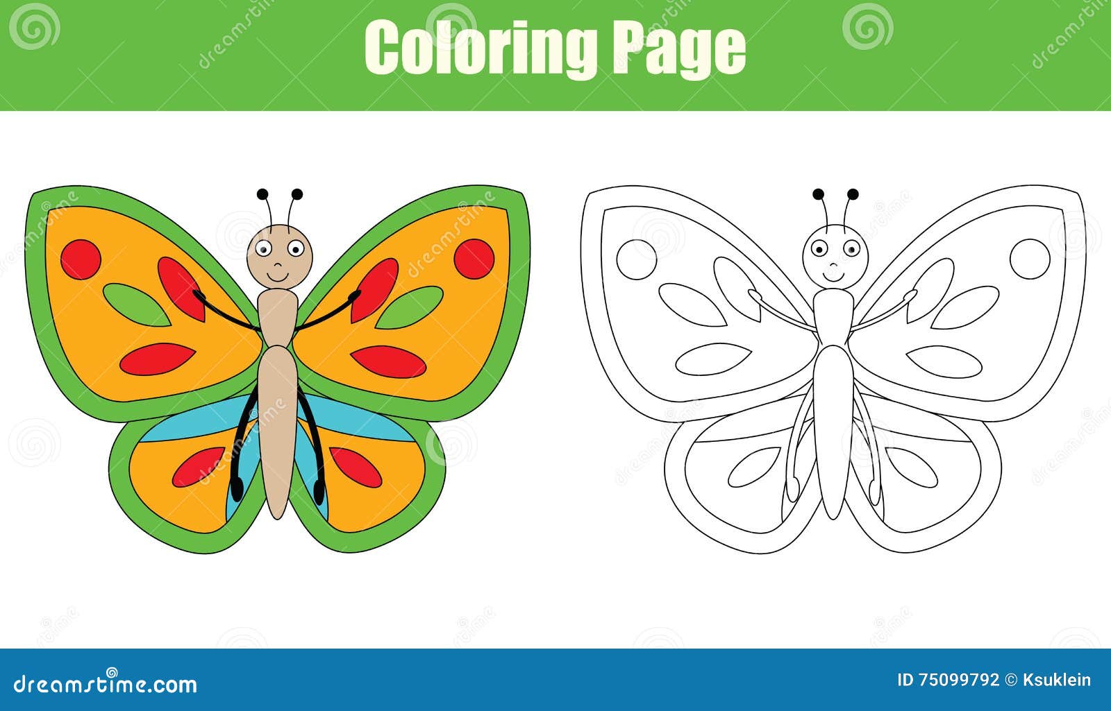 Coloring Page with Butterfly, Kids Activity Stock Vector ...