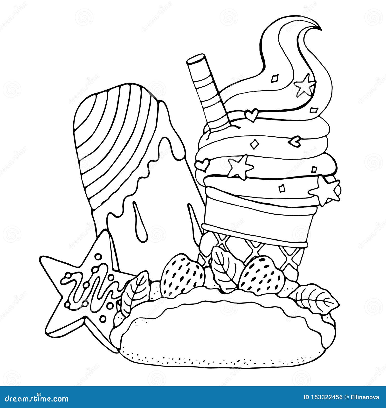 Download Coloring Page With Cake, Ice Cream, Cupcake, Candy And ...