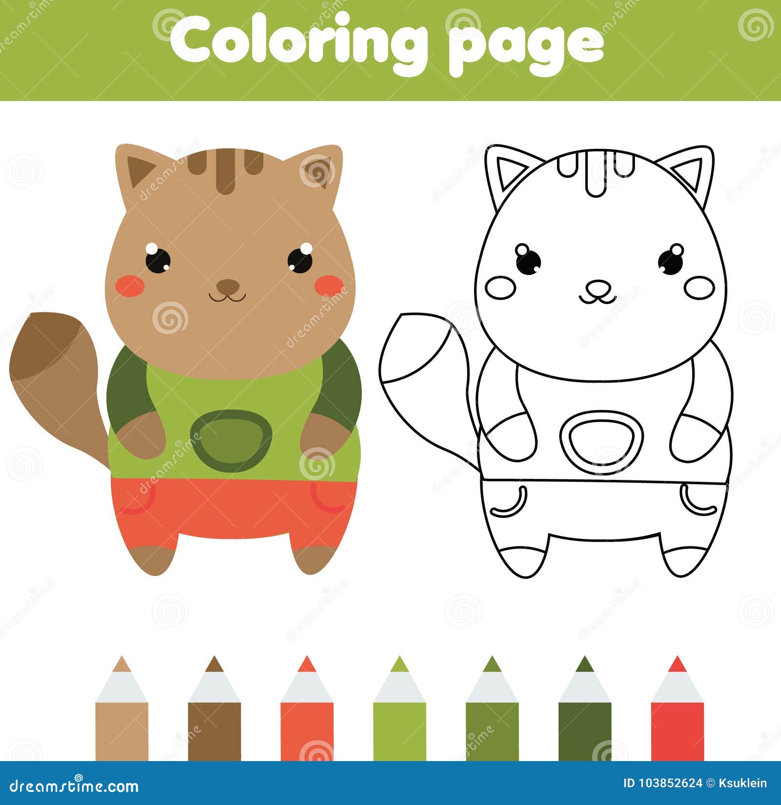 Coloring Page with Cat. Drawing Kids Game. Printable Activity