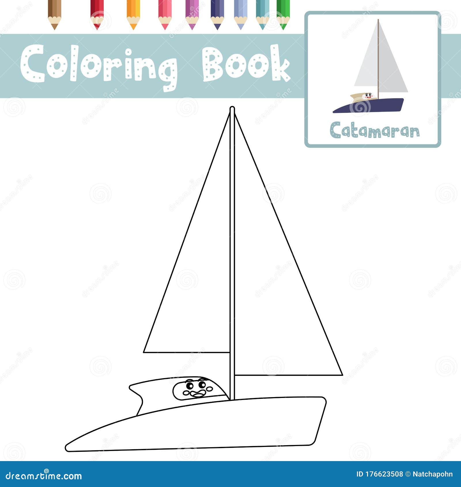 Download Coloring Page Catamaran Cartoon Character Side View Vector Illustration Stock Vector ...