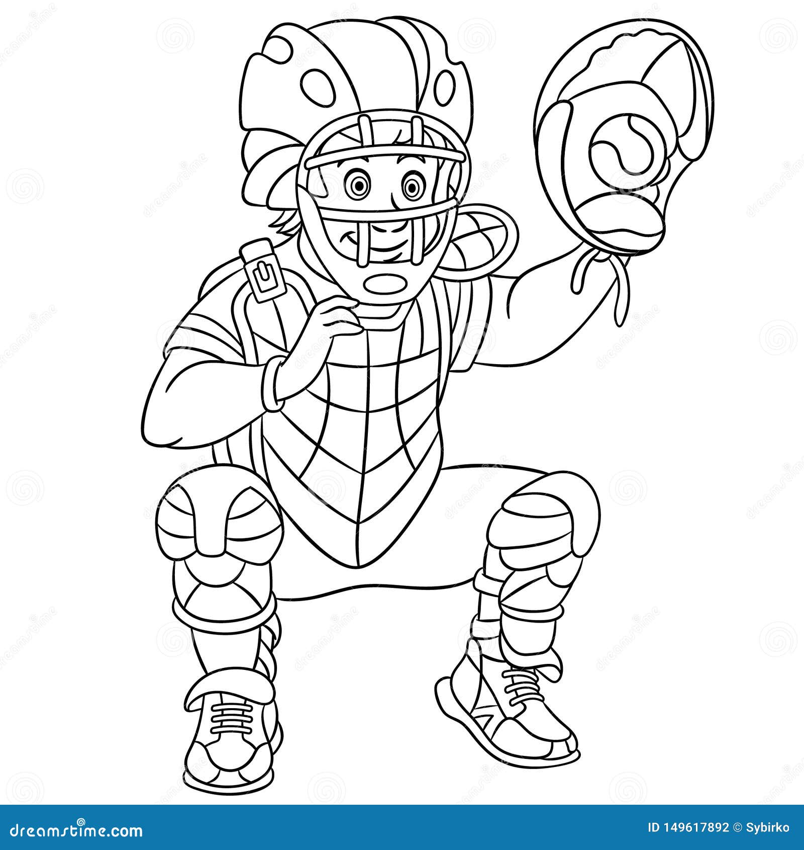 Softball Coloring Page Colored Illustration Cartoon Vector ...