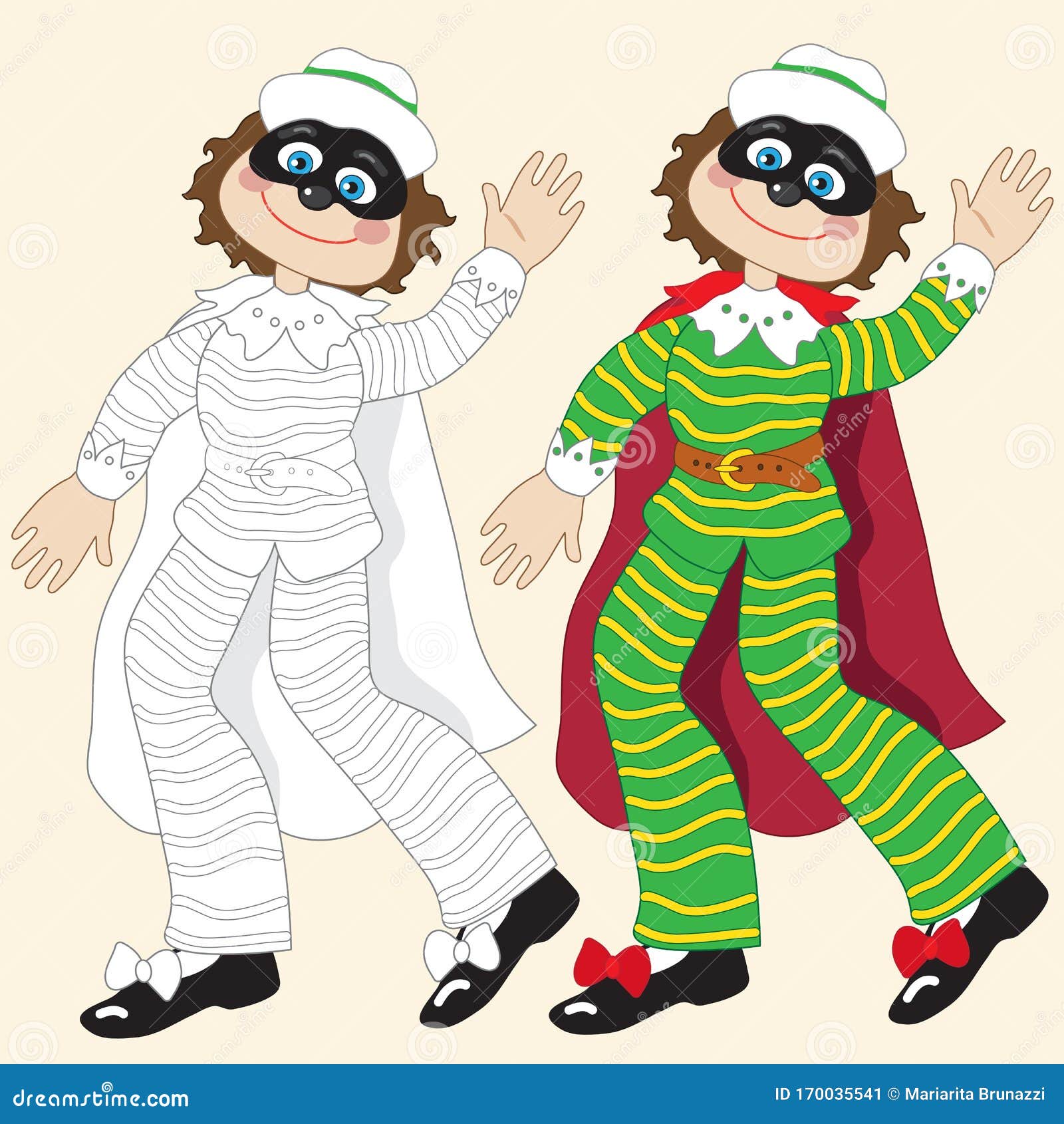 coloring page for children with masks of the italian commedia dell`arte tartaglia