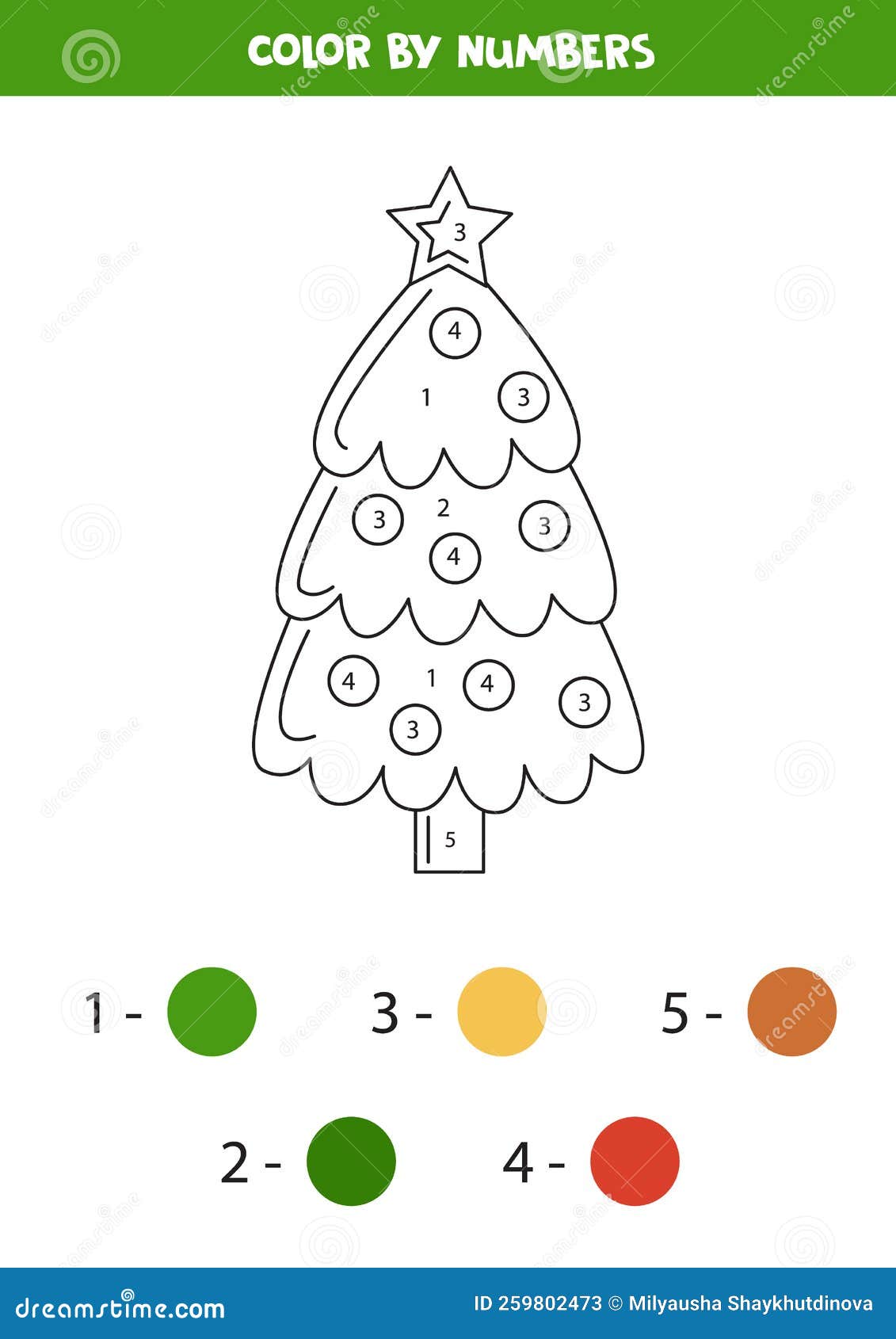 color-christmas-tree-by-numbers-worksheet-for-kids-stock-vector-illustration-of-child-school