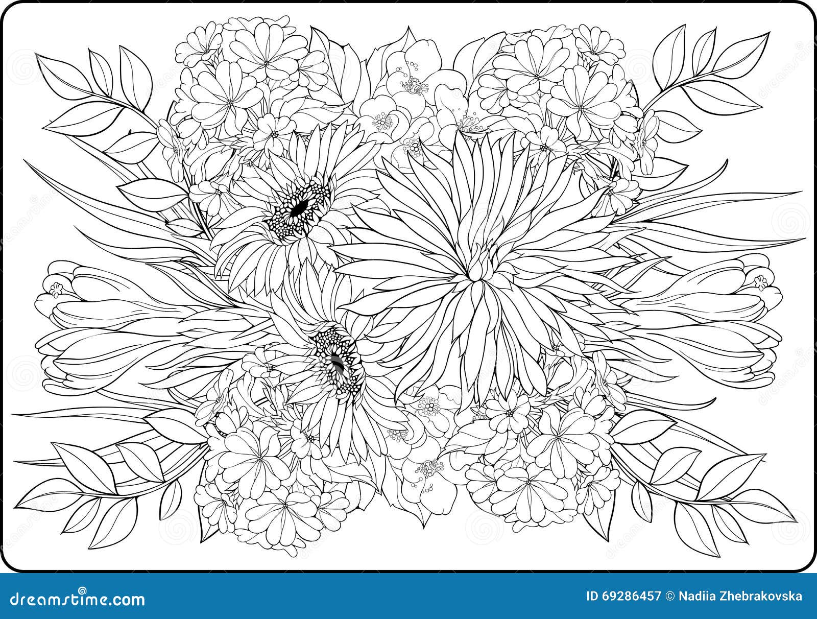 Coloring Page Close-up Bunch of Flowers Stock Vector - Illustration of ...