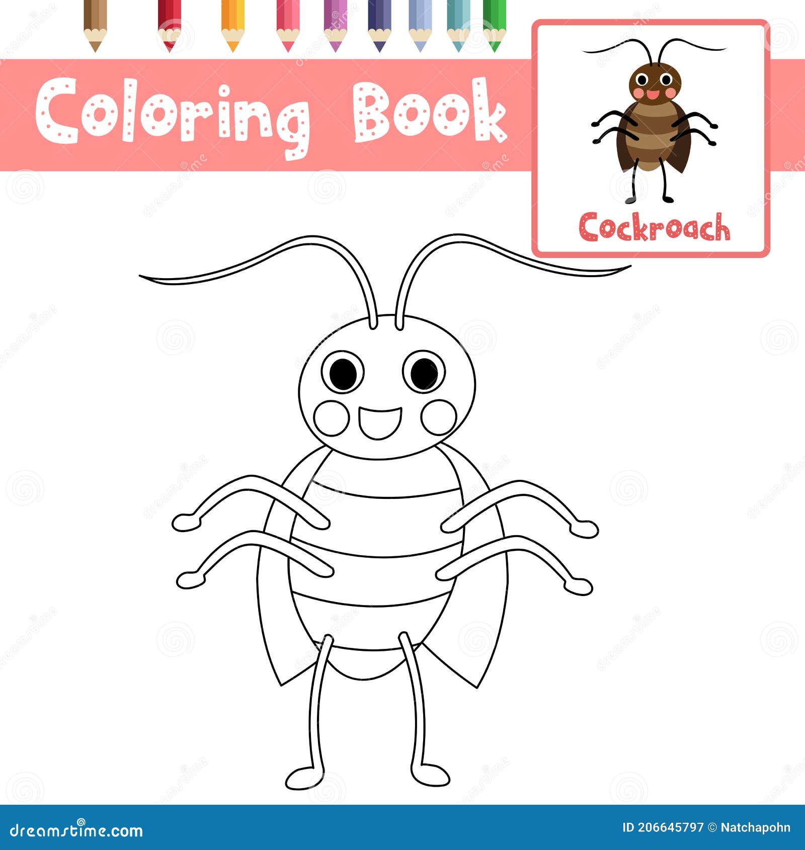 Coloring Page Cockroach Animal Cartoon Character Vector Illustration ...