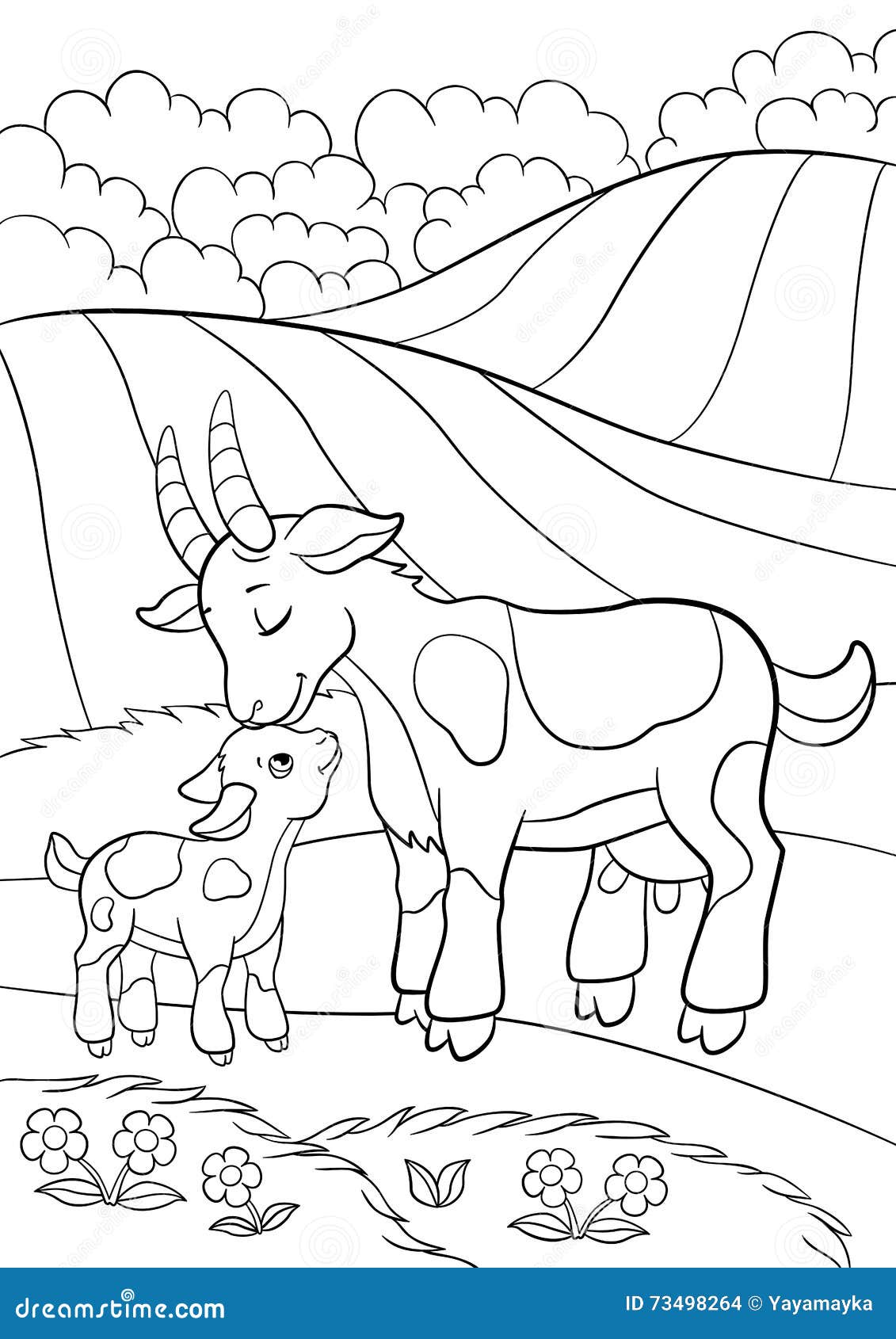 Coloring Page. Color Me: Goat. Little Cute Baby Goat. Stock Vector