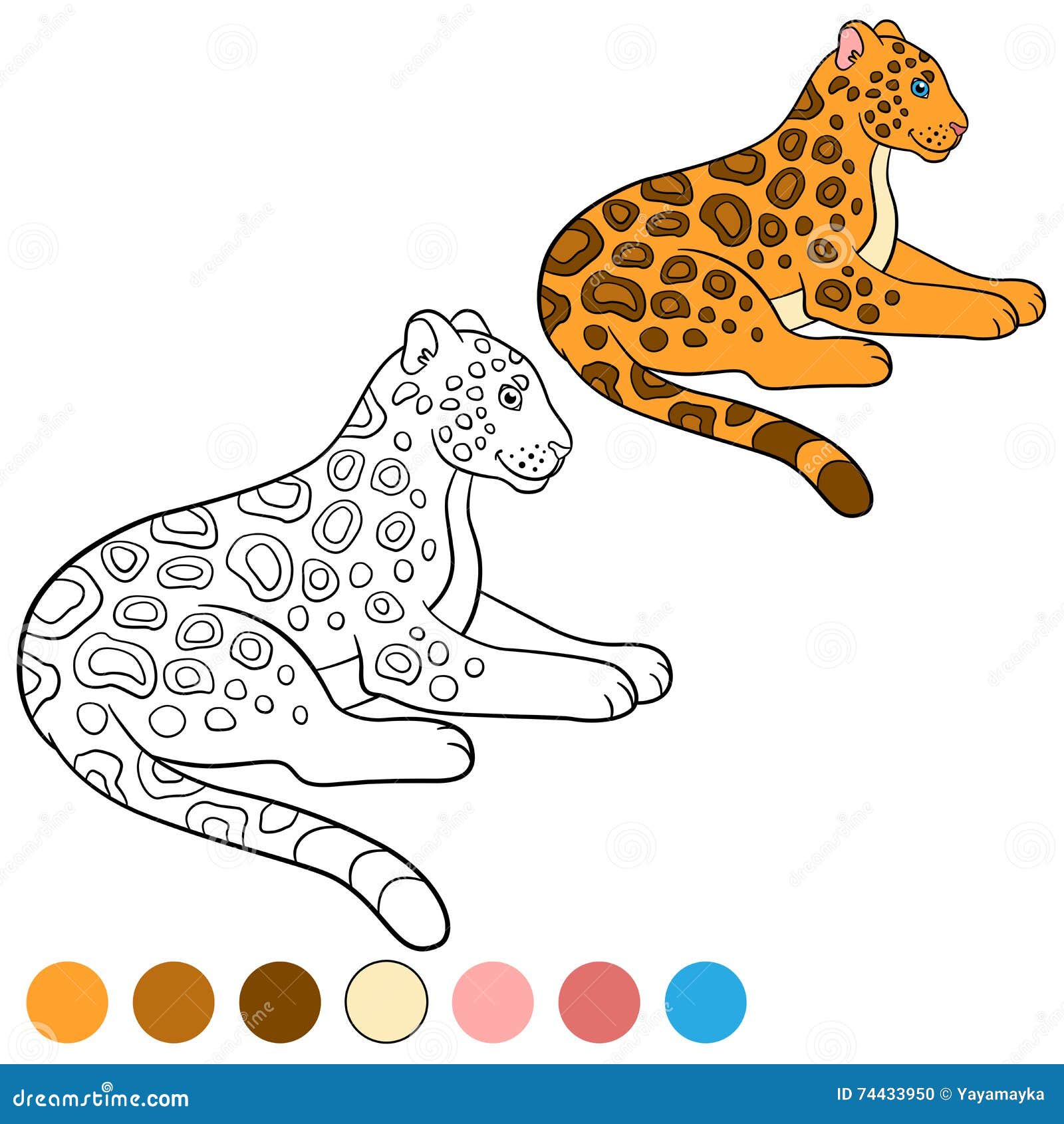 Coloring Page with Colors. Cute Jaguar Smiles. Stock Vector ...