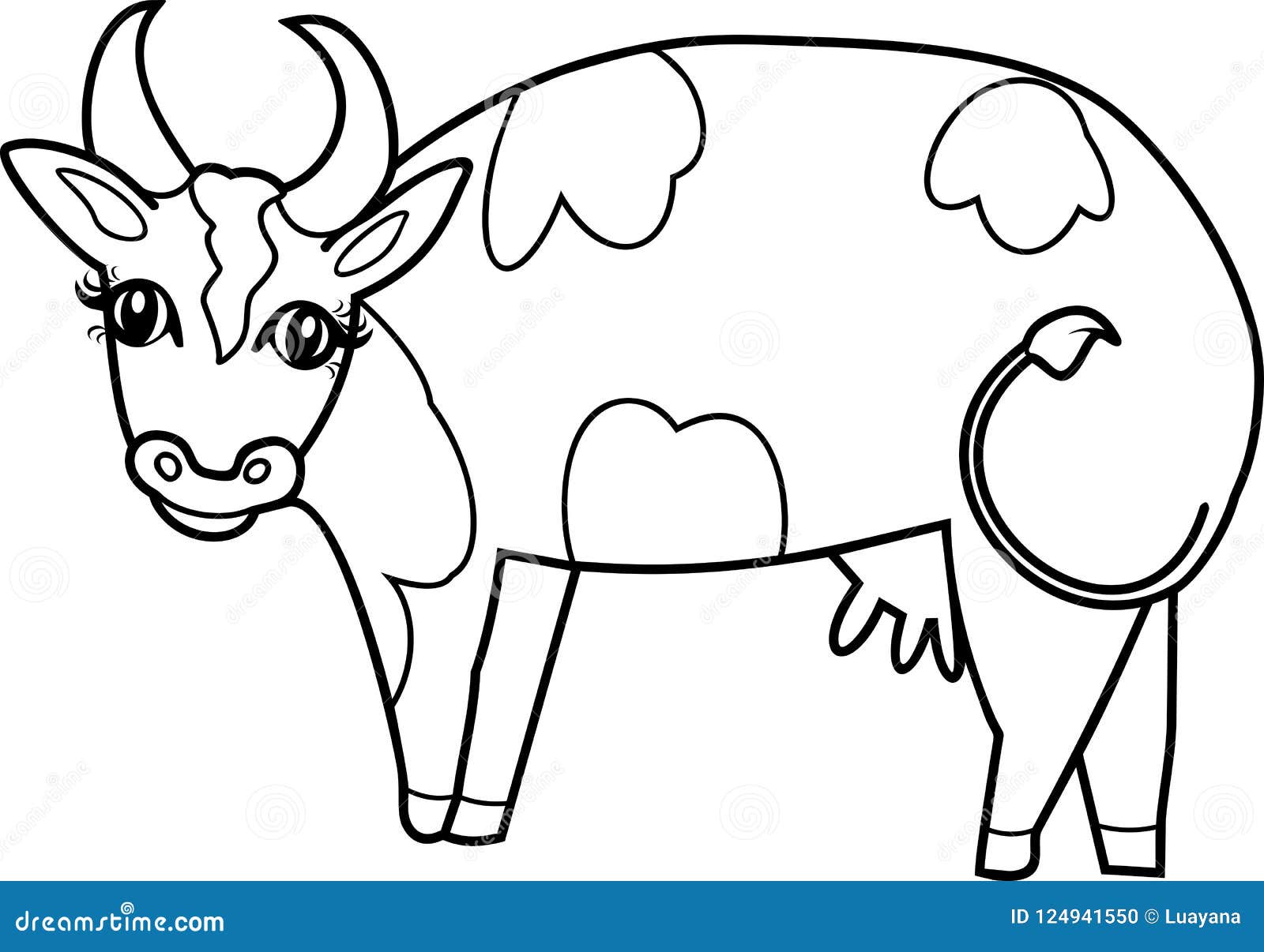 Coloring Page. Cute Cartoon Cow with Spots Stock Vector - Illustration
